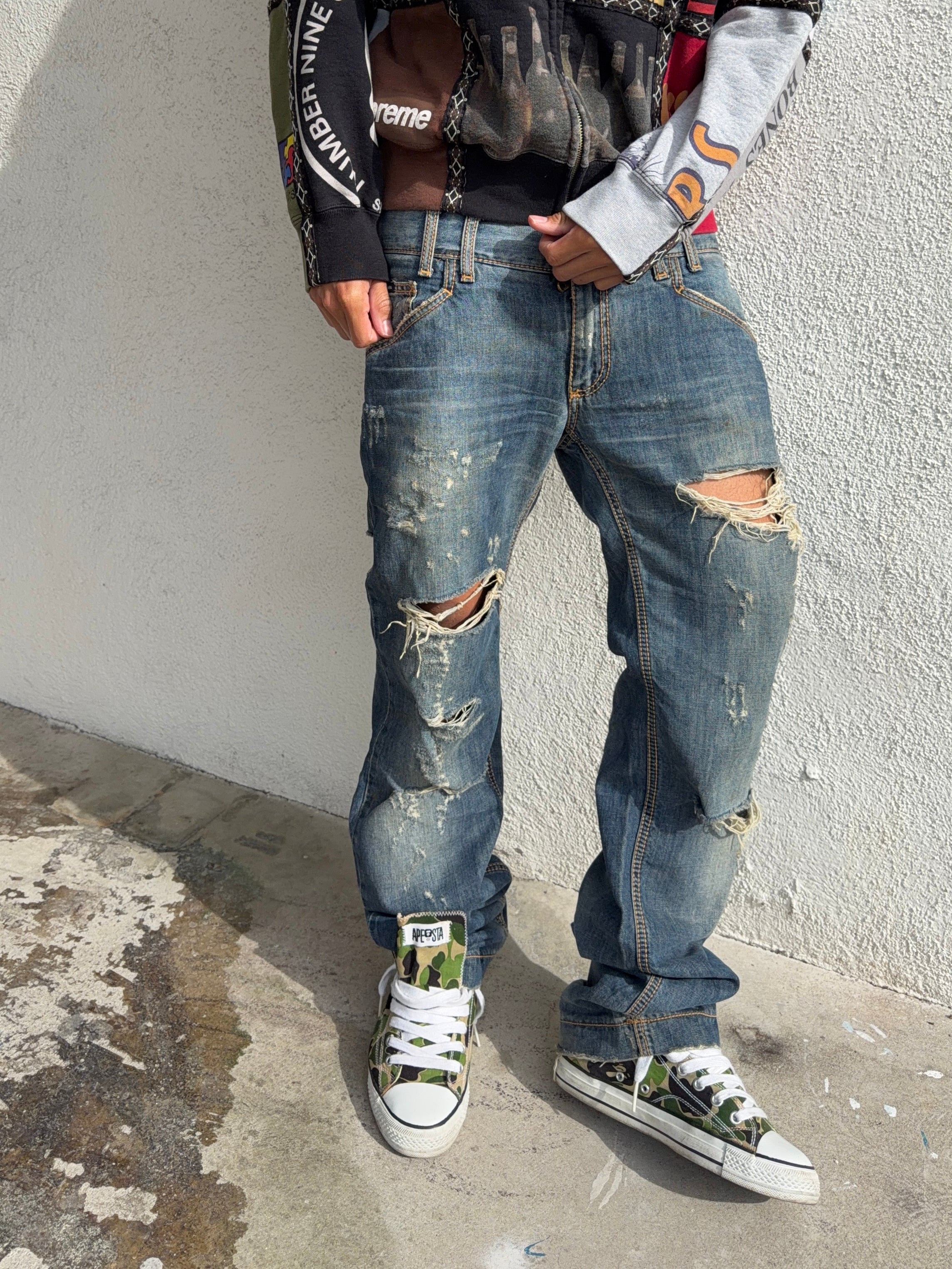 2000s Dolce & Gabbana ‘DG’ Faded Wash Crash Distressed Denim