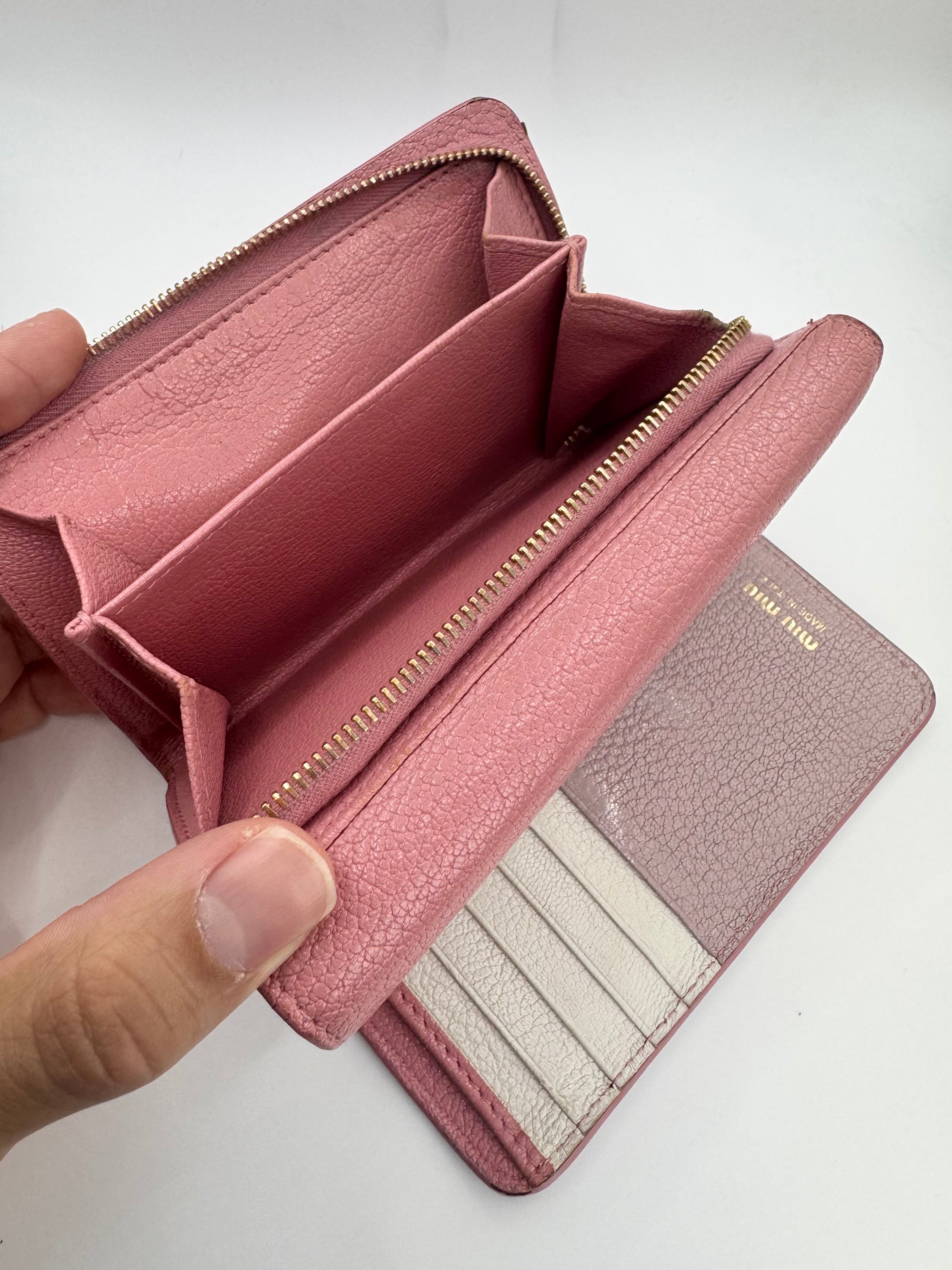 Miu Miu Pastel Pink Tri-Fold Leather Wallet