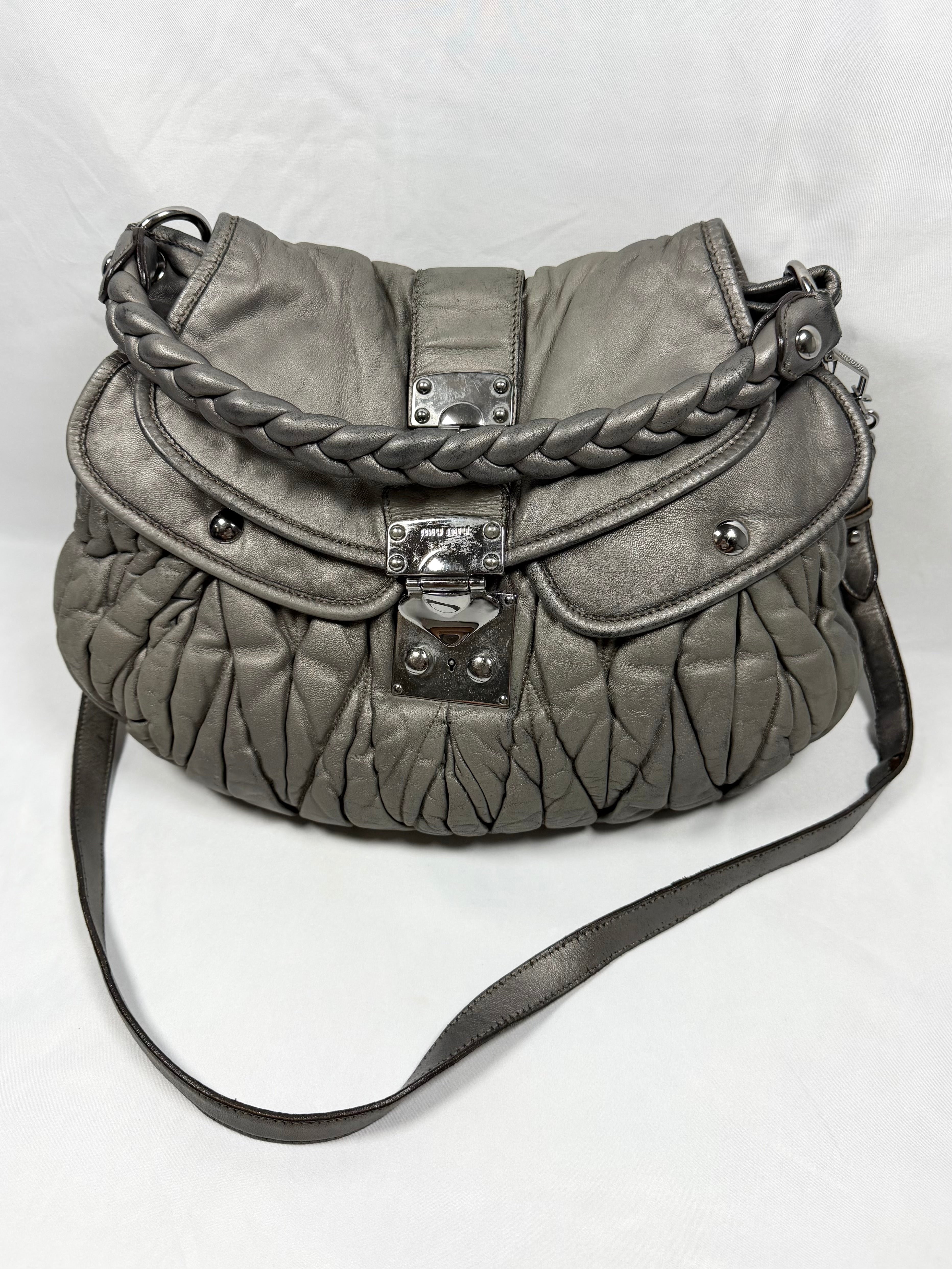Miu Miu ‘Matelassé’ Metallic Nappa Two-Way Leather Crossbody Bag
