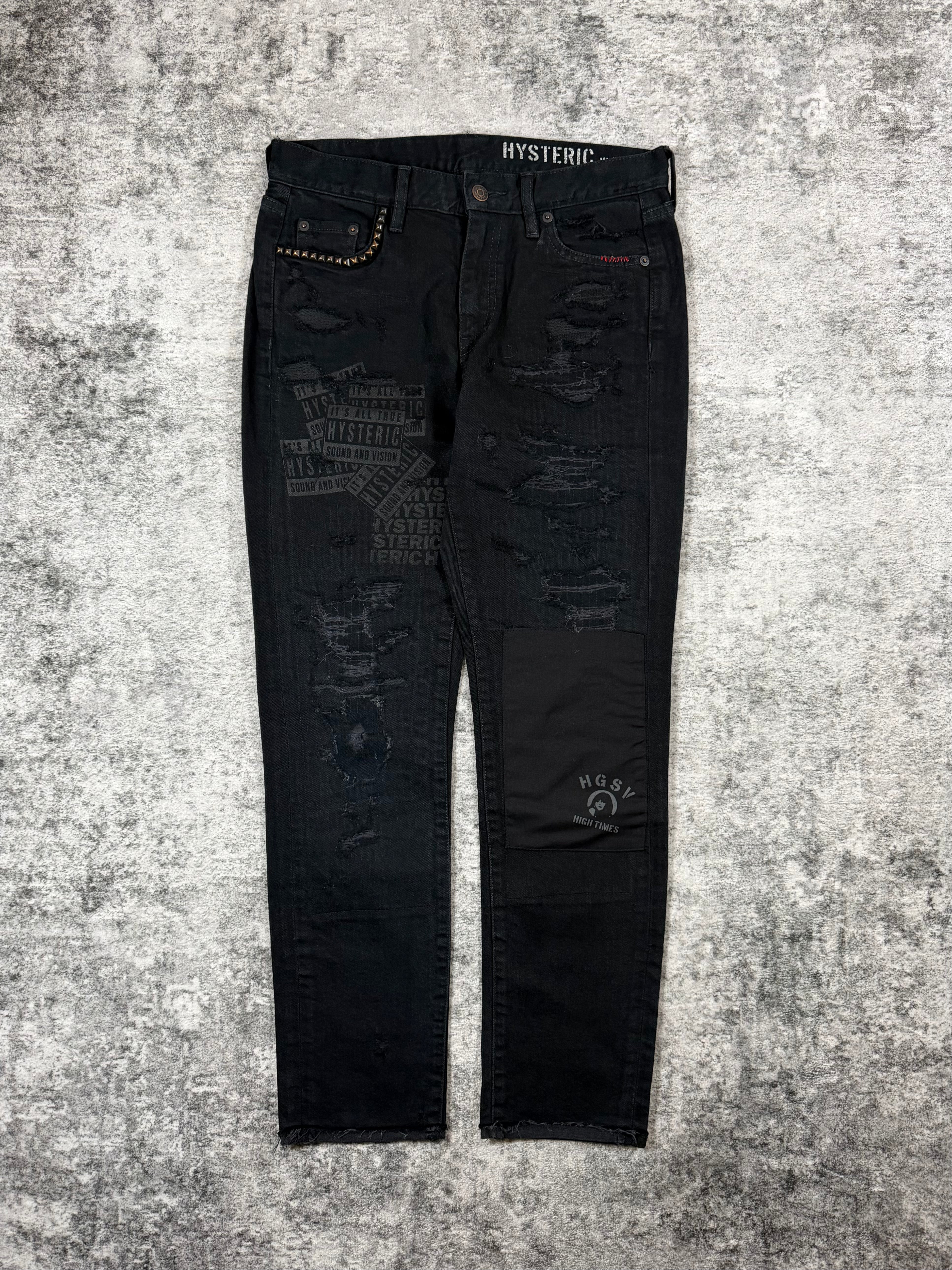 Hysteric Glamour ‘Sound & Vision’ Black Studded Patchwork Crash Denim