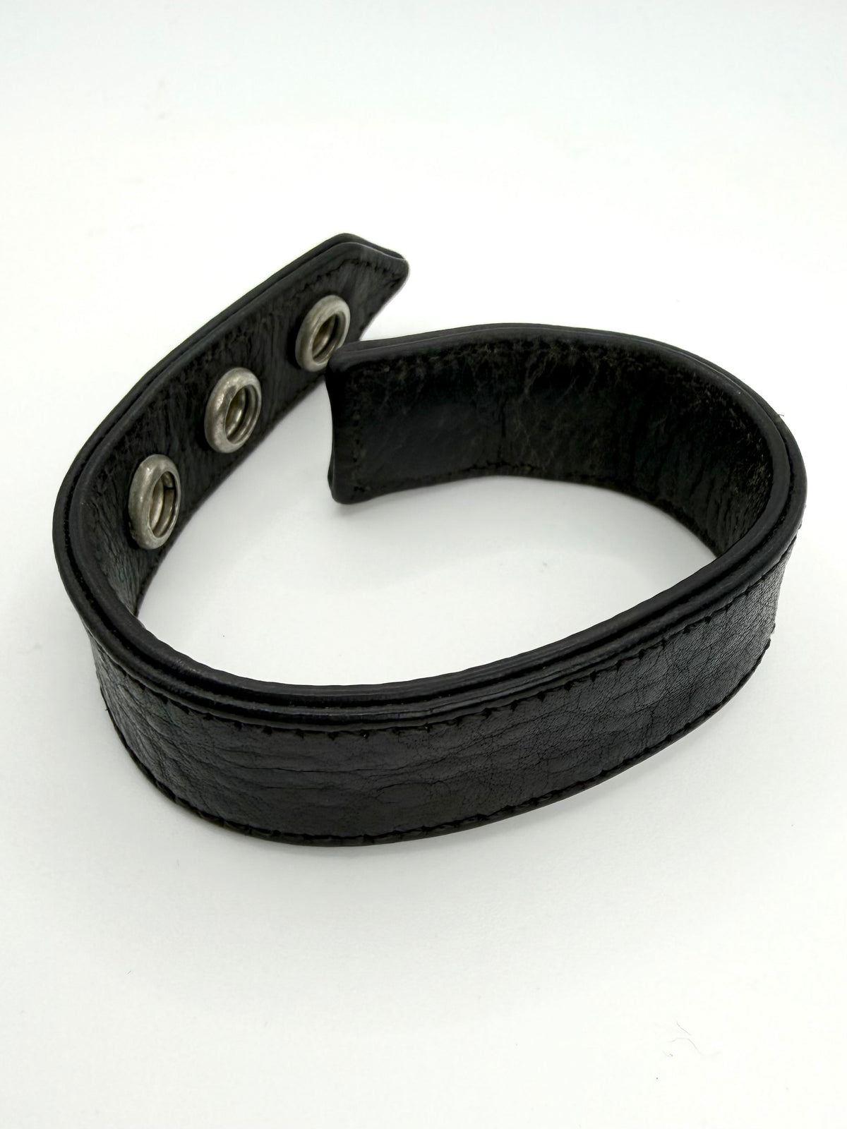 Chrome Hearts Triple Crossball Studded Black Leather Bracelet