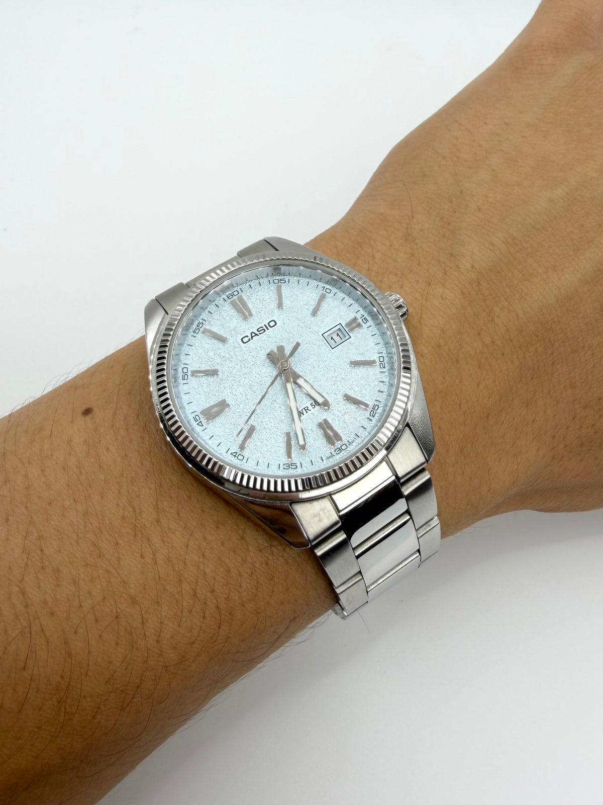 Casio MTP-1302 Light Turqoise Face Stainless Steel Quartz Watch