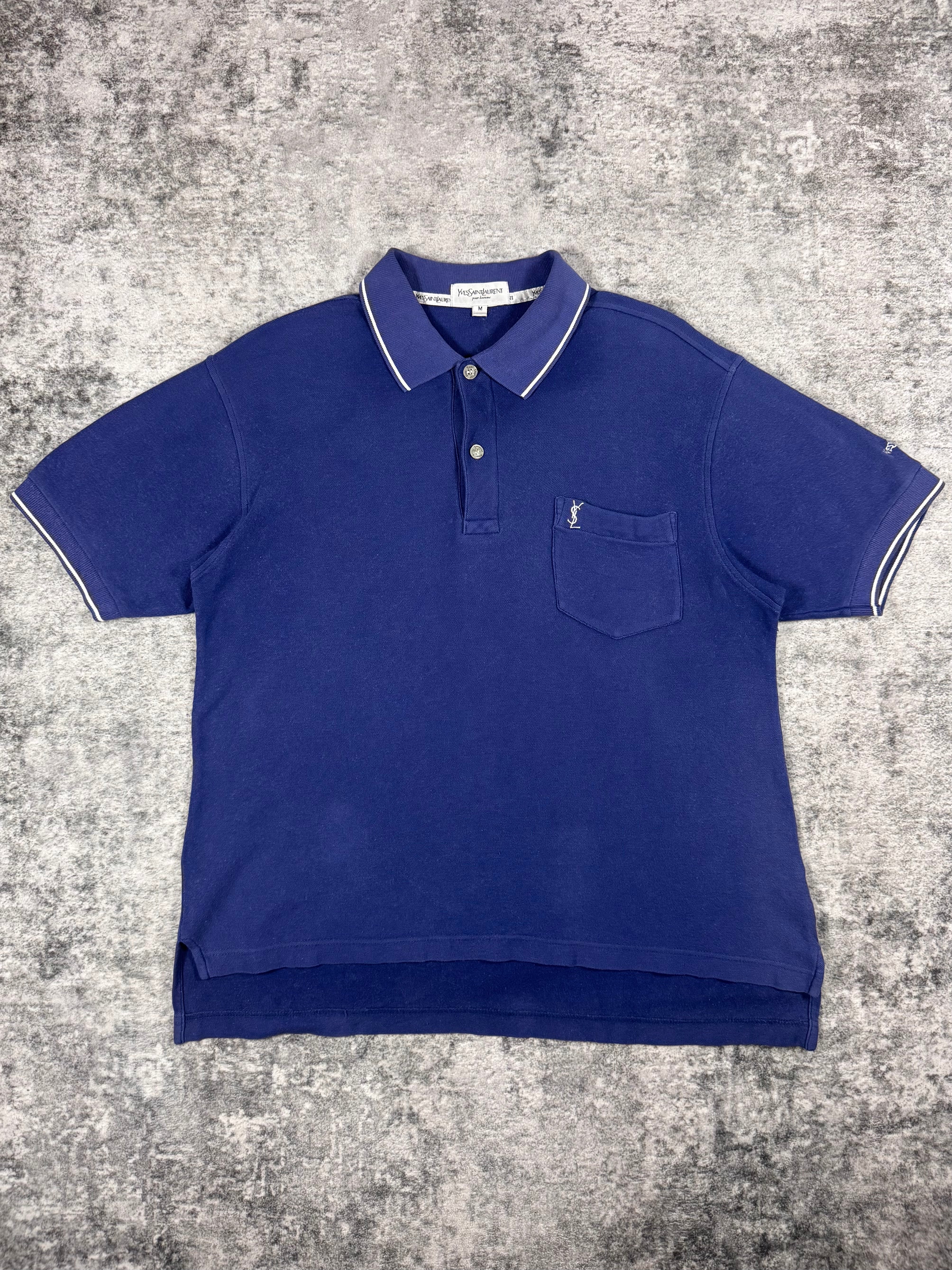 90s Yves Saint Laurent Blue ‘YSL’ Logo Embroidery Polo Shirt