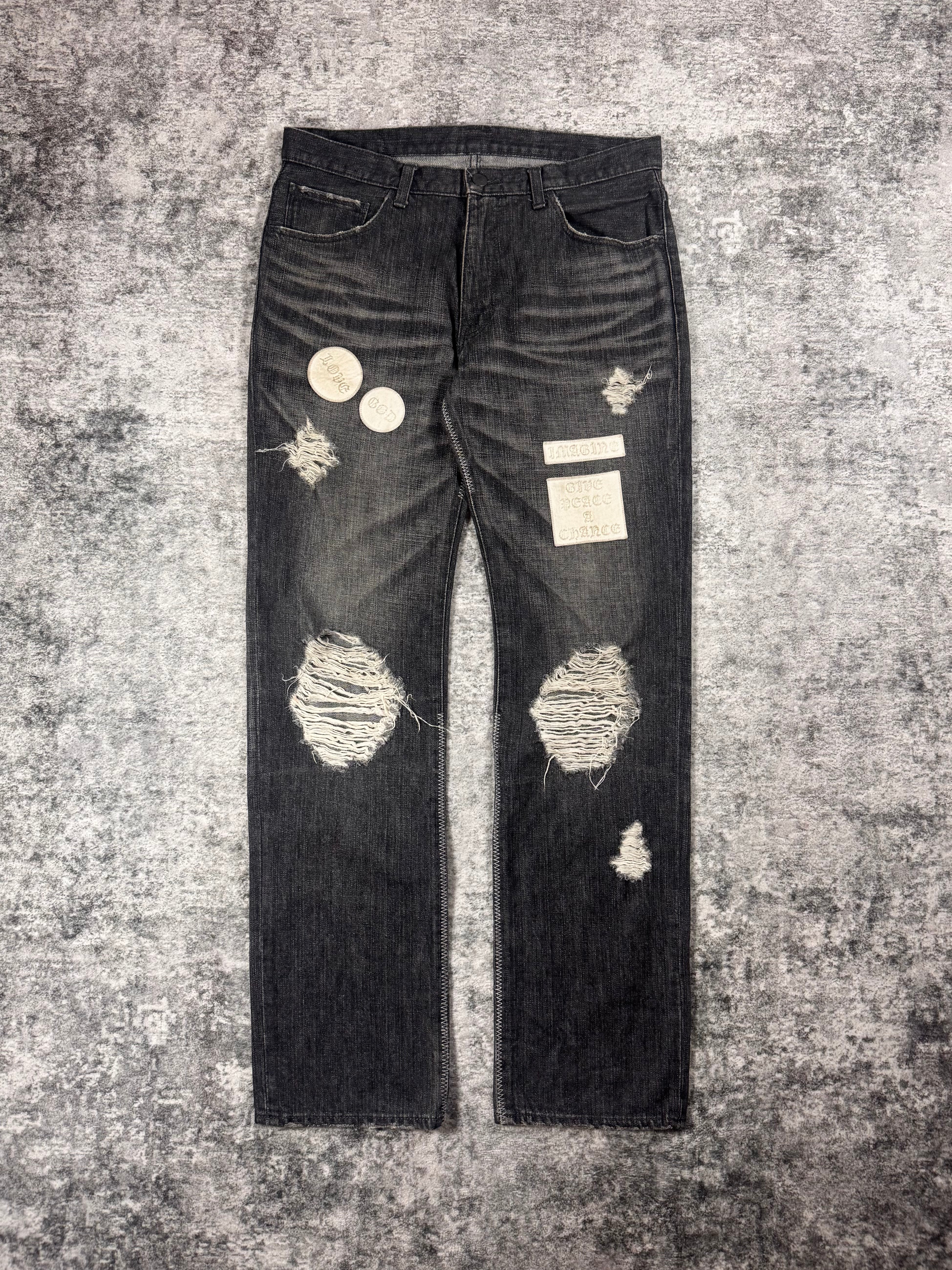 AW04 Number (N)ine “Give Peace a Chance” Black Patchwork Denim