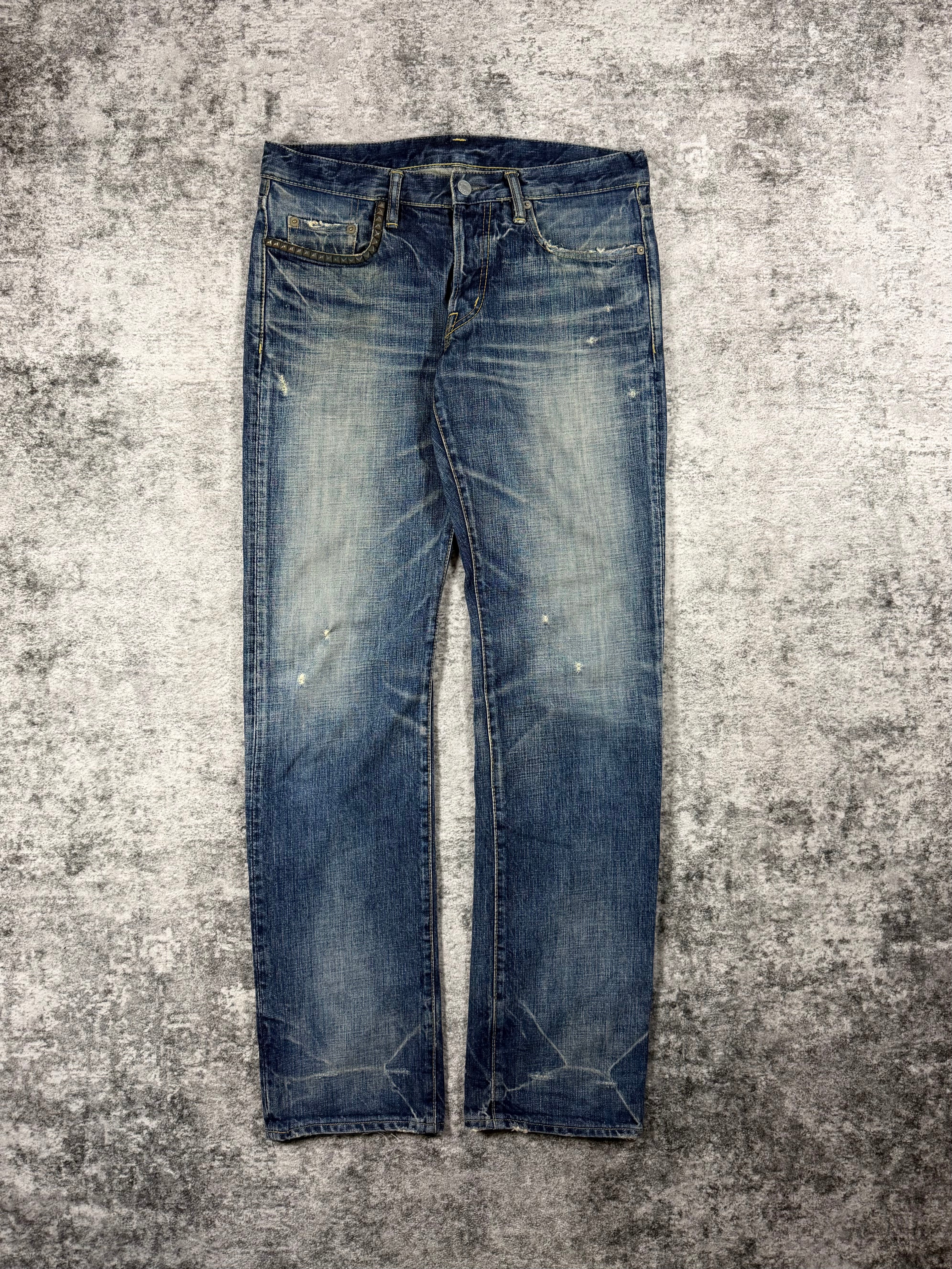 Hysteric Glamour Deep Indigo Studded Honeycomb Distress Denim