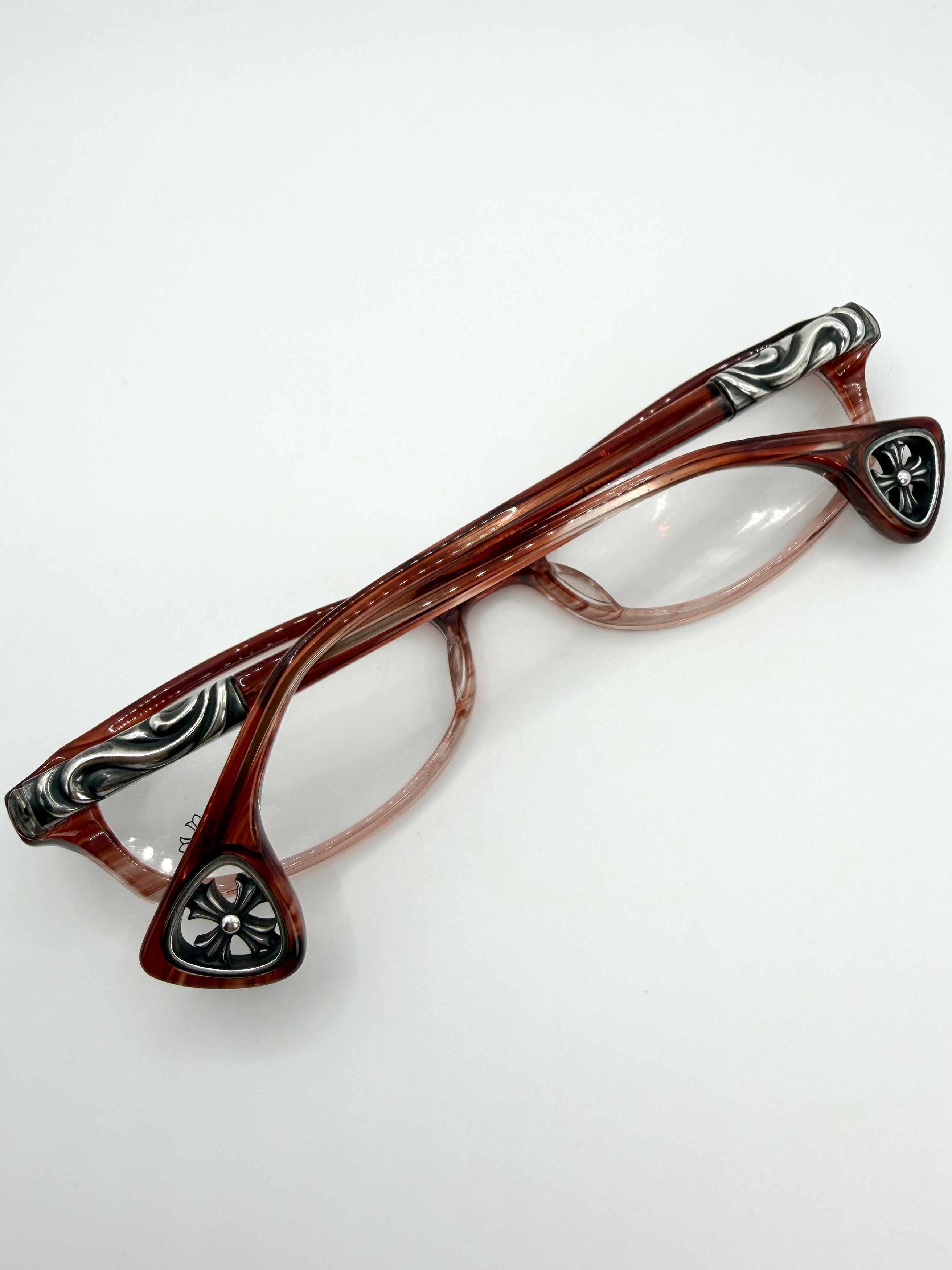 Chrome Hearts ‘SKY’ Scroll Cross Cut-Out Red Marble Acetate Glass Frames