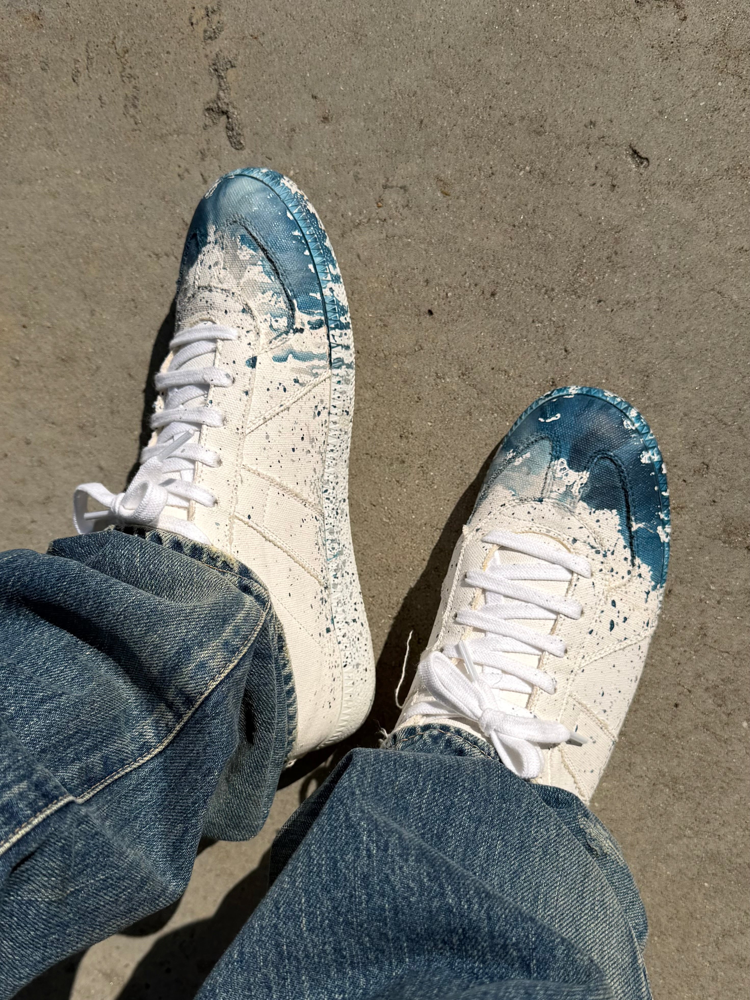 Maison Margiela Blue Paint Splatter Canvas GAT Replica Low