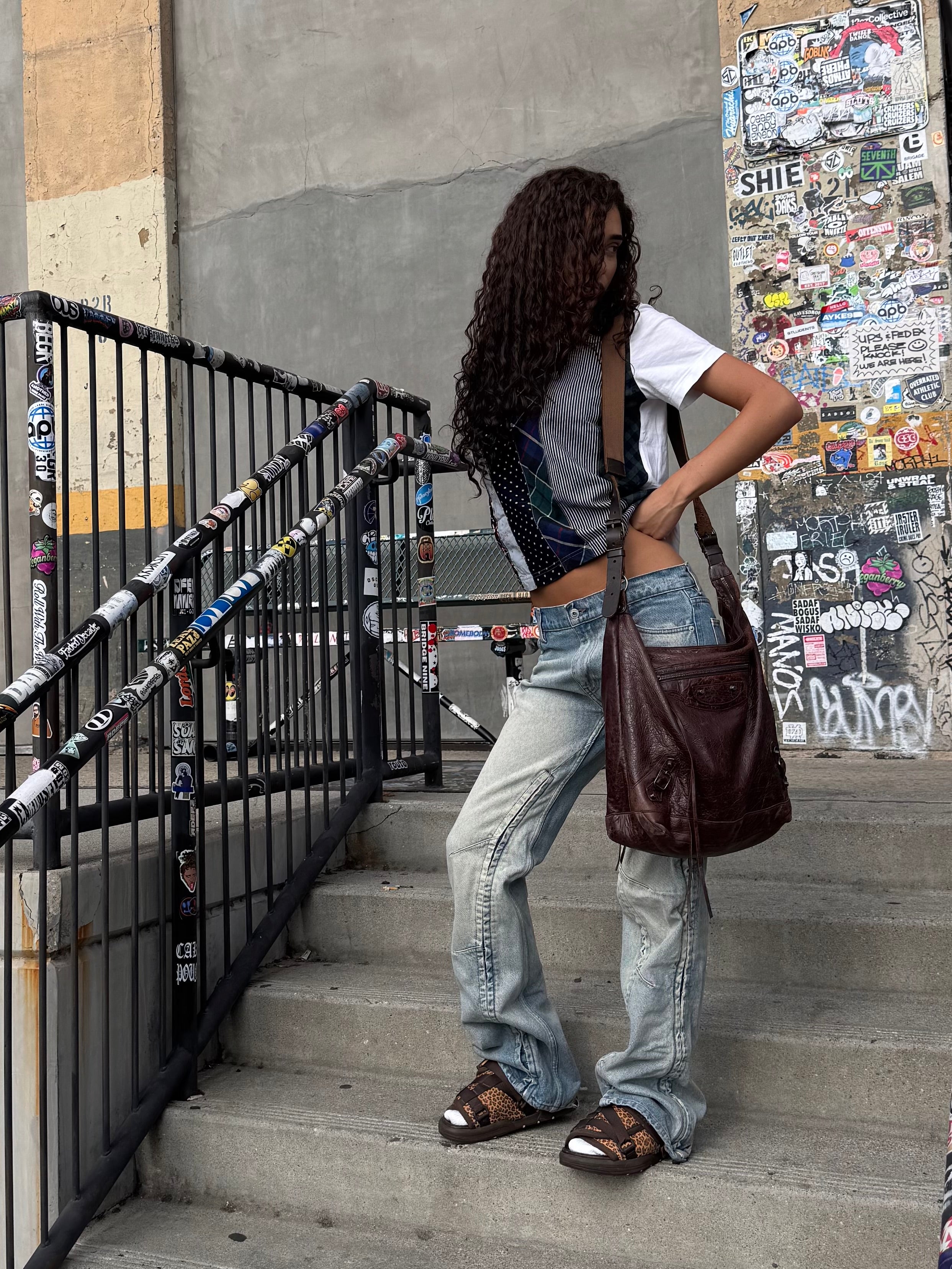 2000s Balenciaga 'The Day' Brown Arena Leather Hobo Shoulder Bag