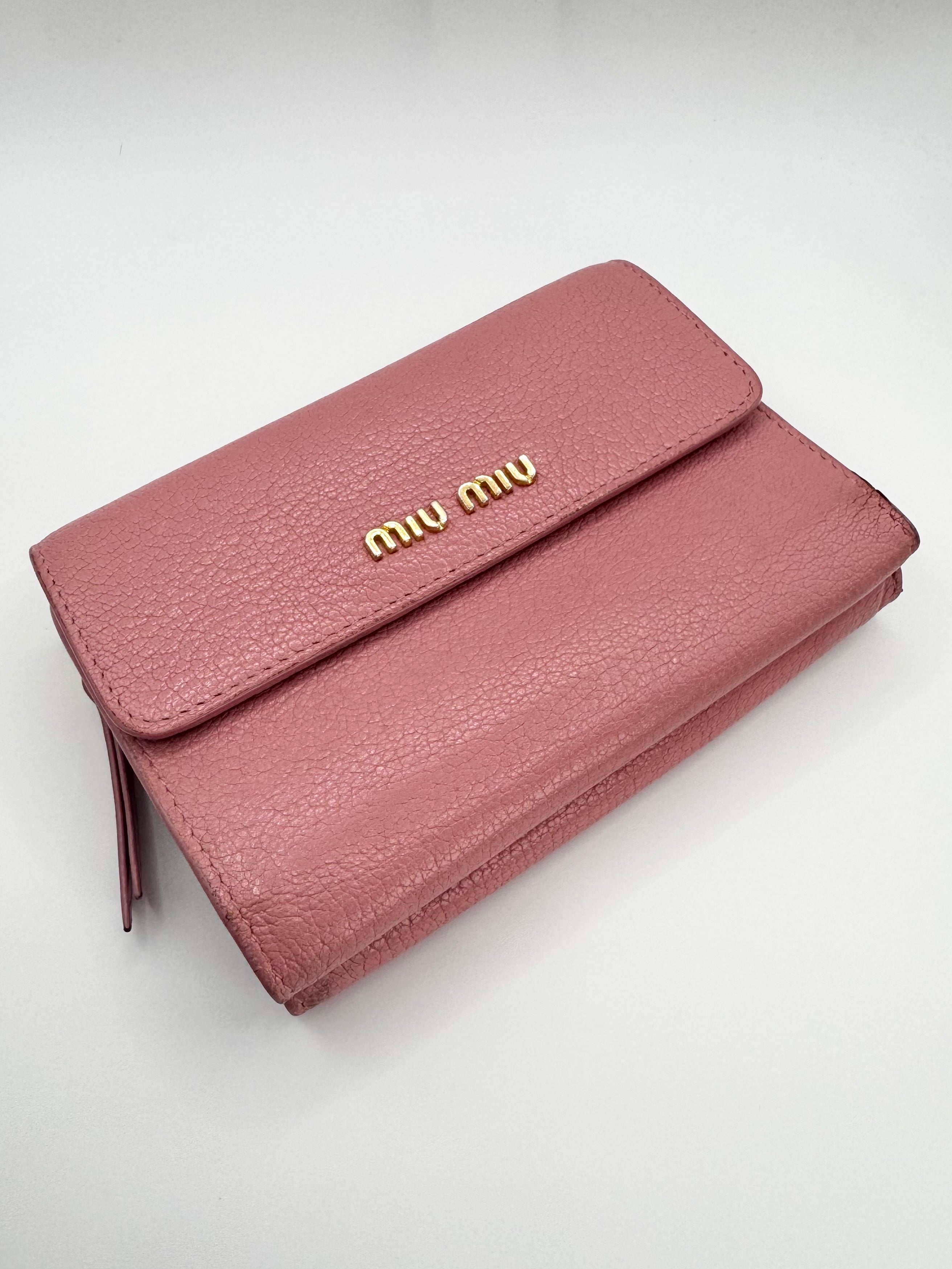 Miu Miu Pastel Pink Tri-Fold Leather Wallet