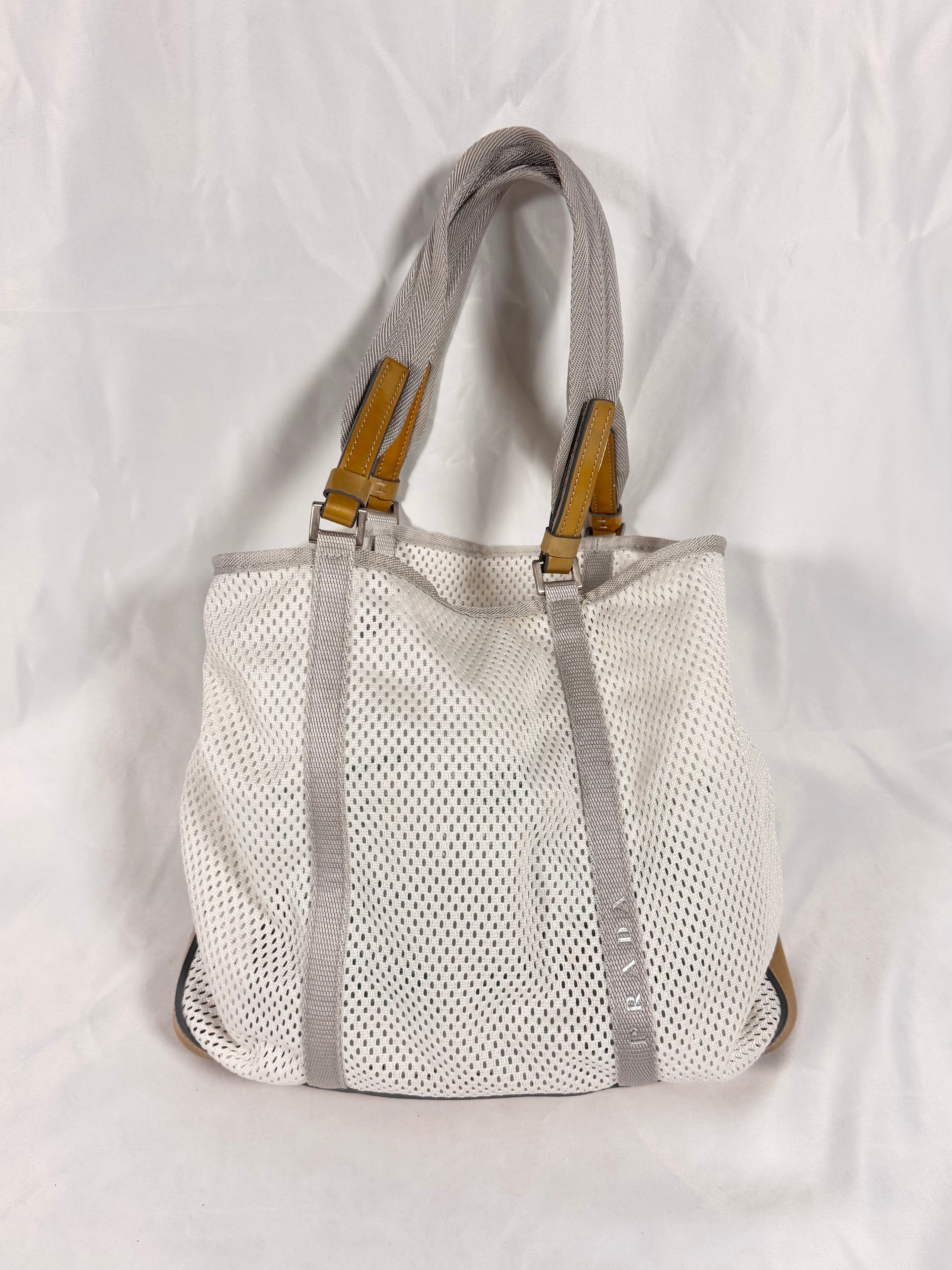 SS99 Prada Milano ‘Blanco’ Mesh Leather Trim Bag