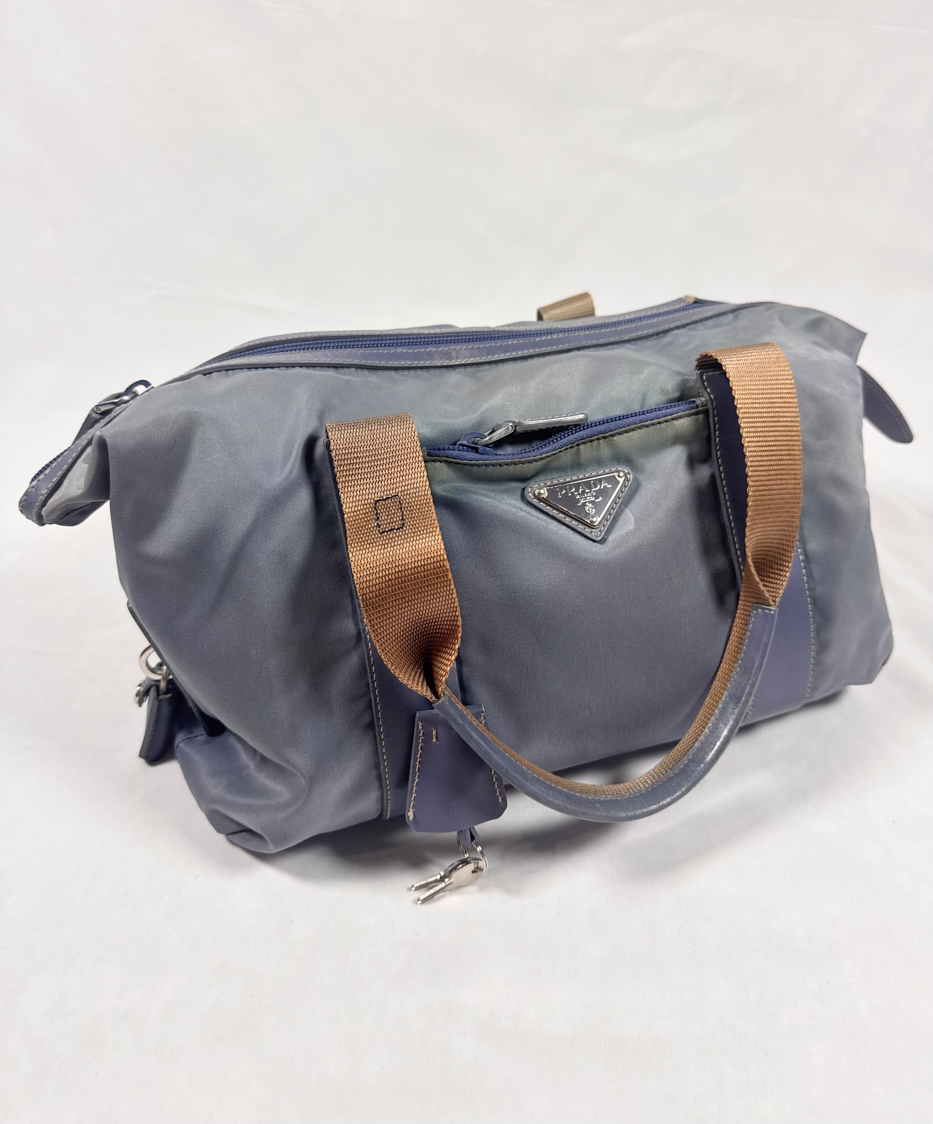 2000s Prada Milano 'Argento' Nylon Mini Boston Bag