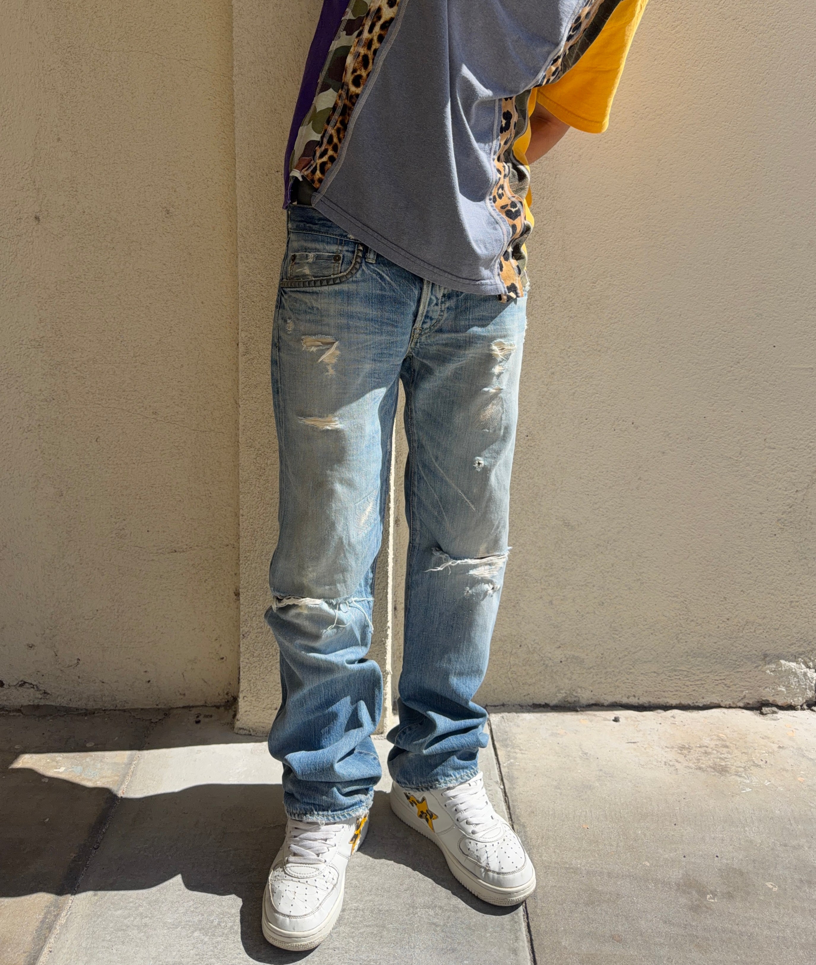 2000s Hysteric Glamour Light Wash Studded Crash Denim