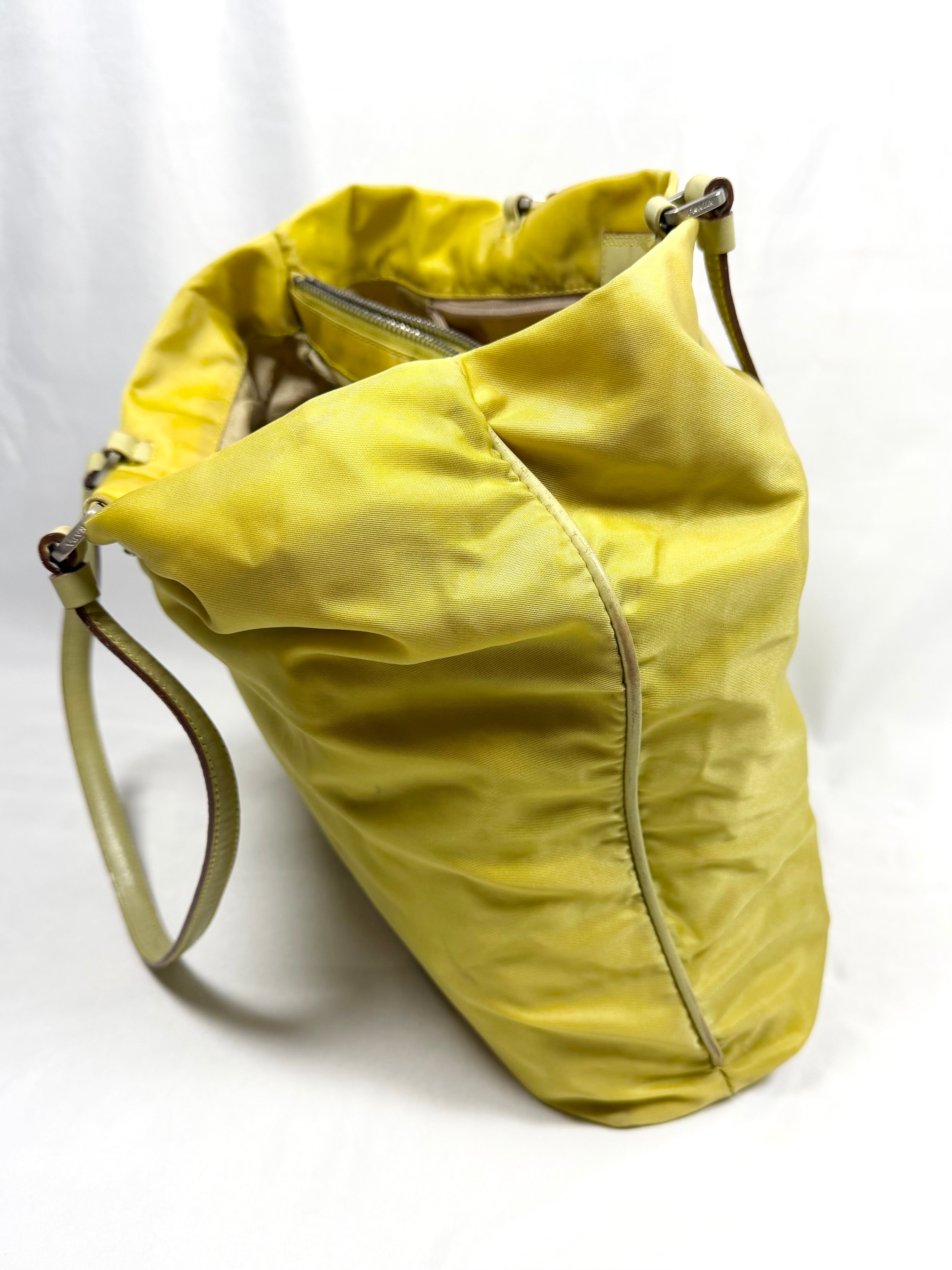 2000s Prada ‘Giallo’ Tessuto Nylon Leather Strap Shoulder Bag