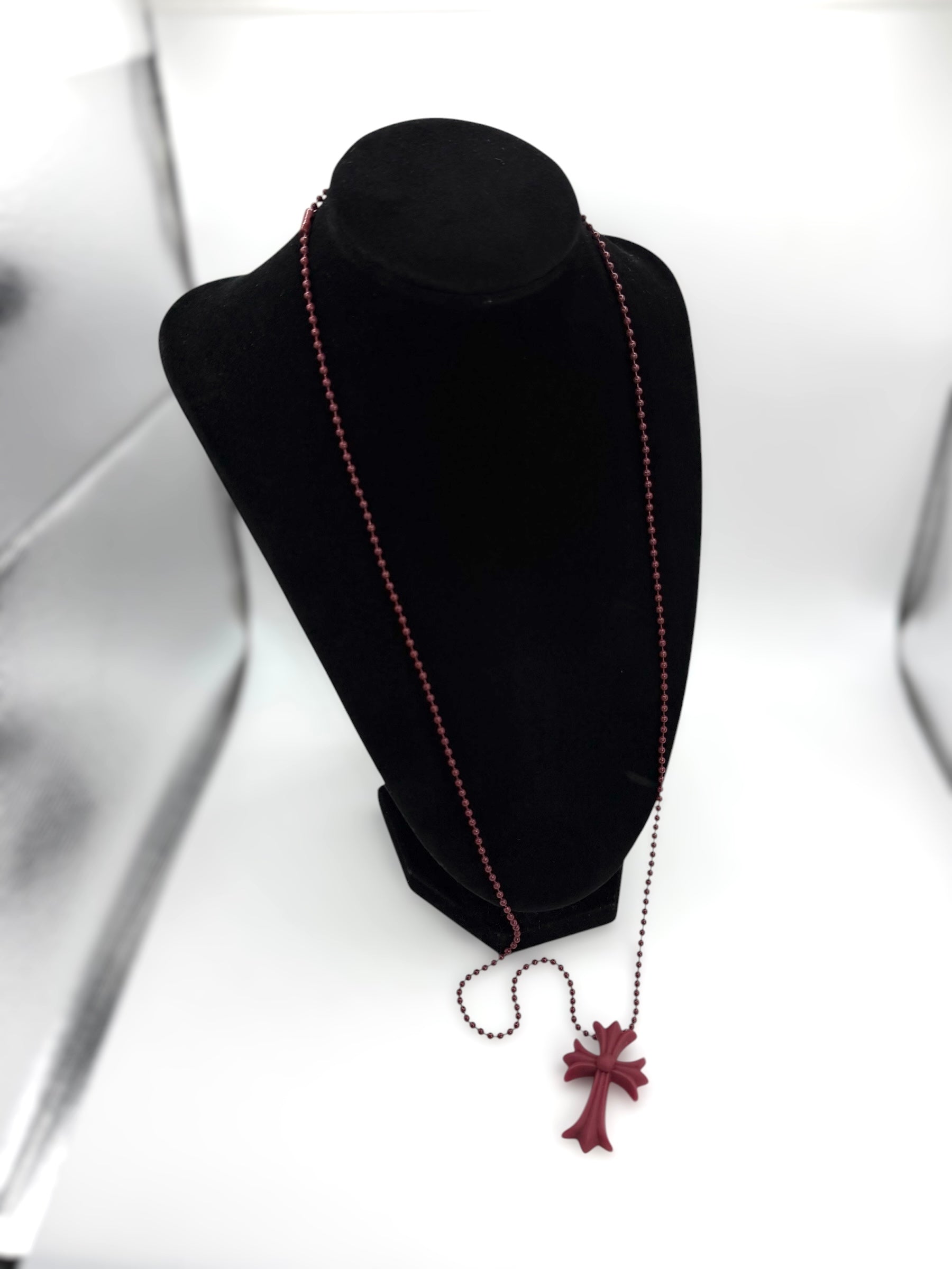 2019 Chrome Hearts ‘Silichrome’ Dark Wine Cross Necklace