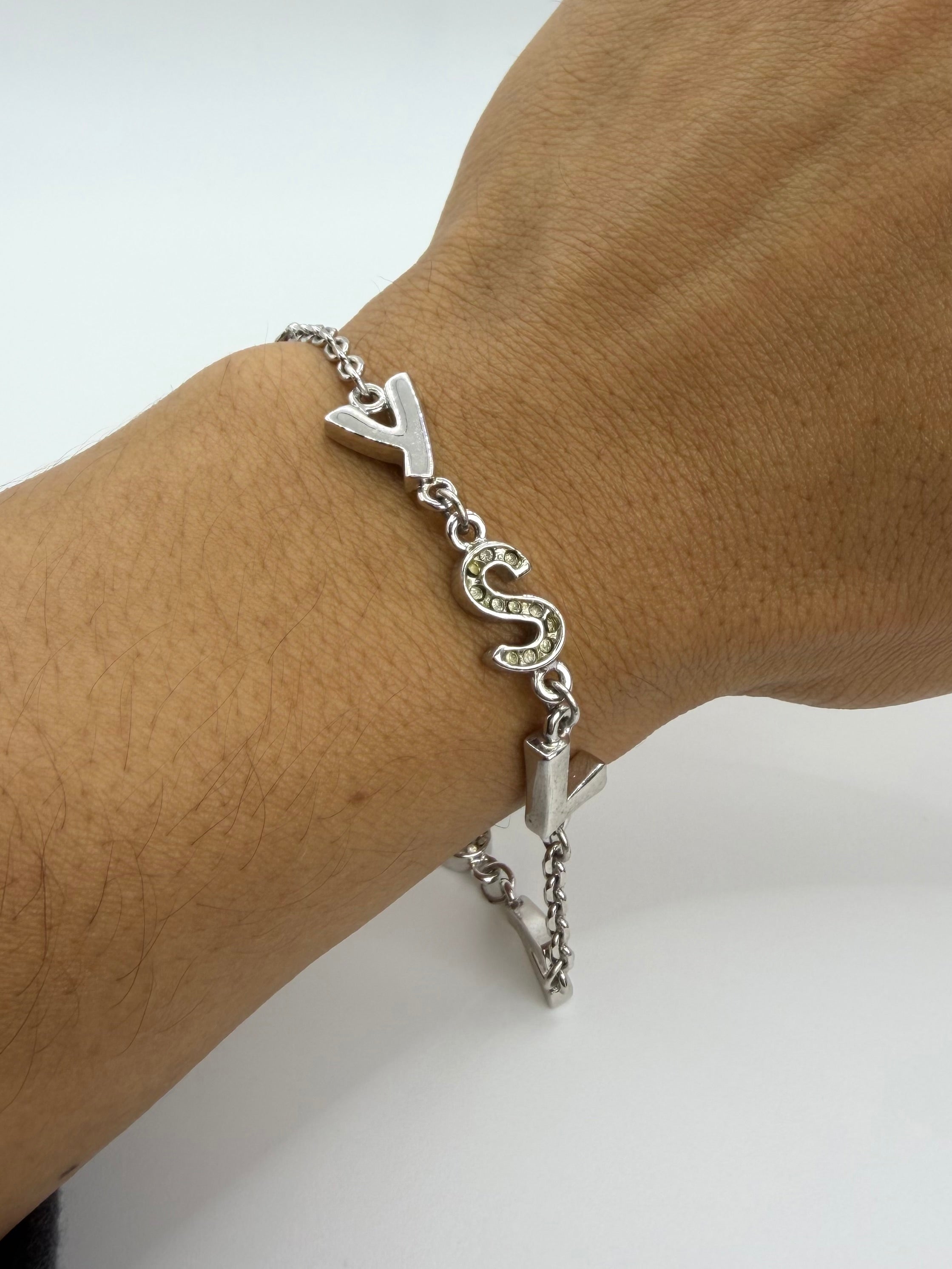 2000s Vintage Yves Saint Laurent “YSL” Rhinestone Link Bracelet