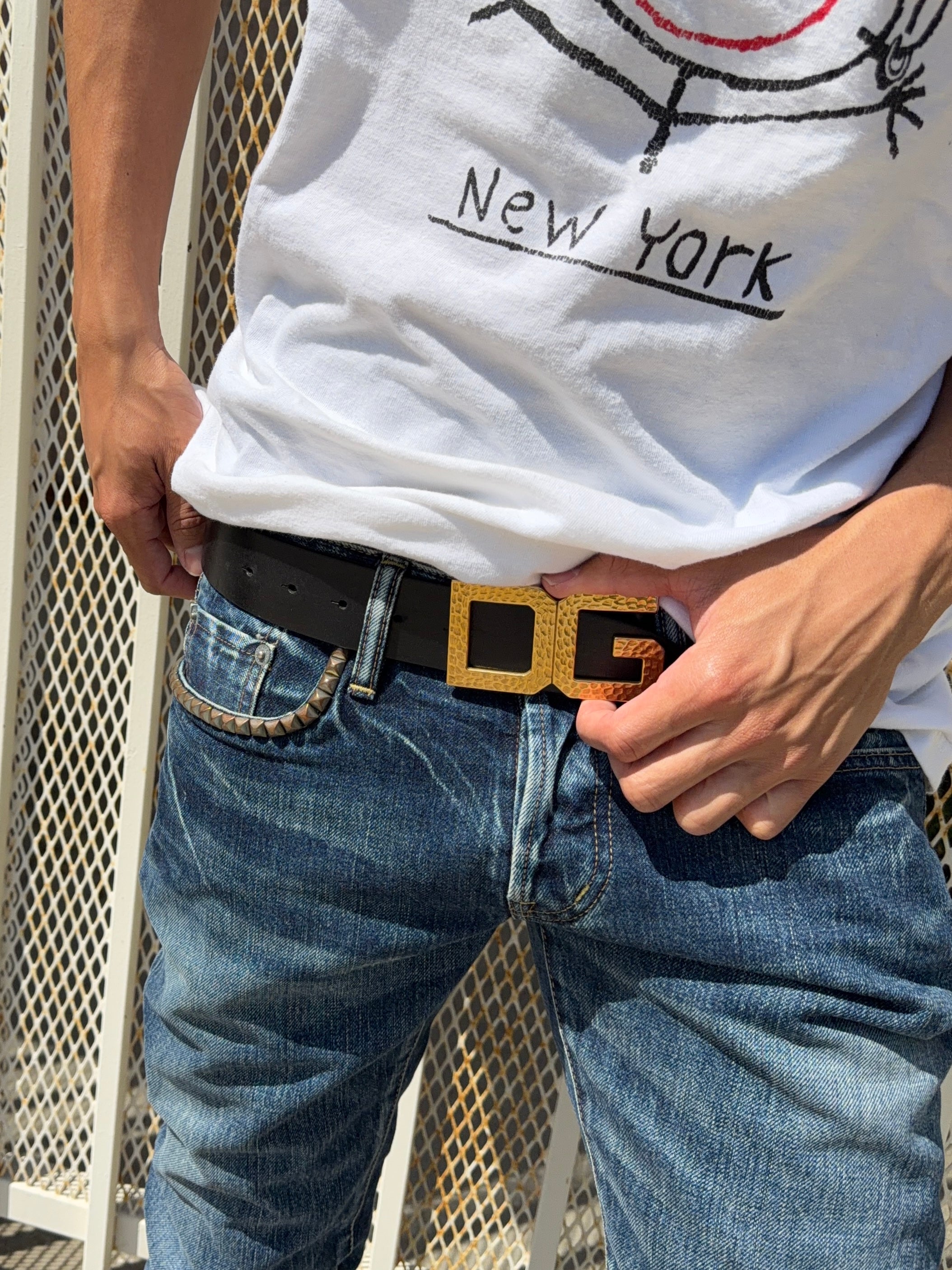 2000s Dolce & Gabbana Cheetah-Textured Gold ‘DG’ Buckle Leather Belt