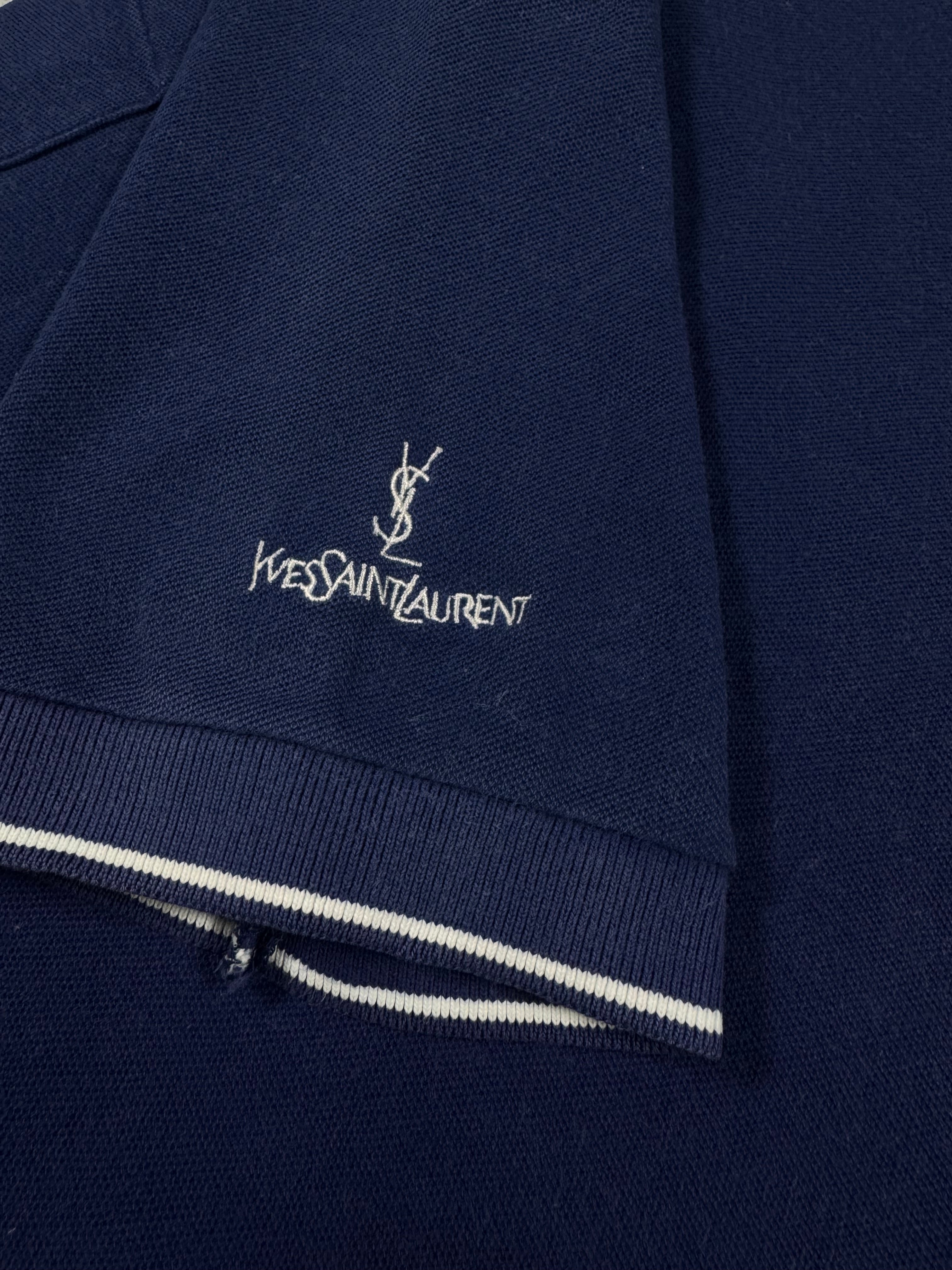 90s Yves Saint Laurent Blue ‘YSL’ Logo Embroidery Polo Shirt