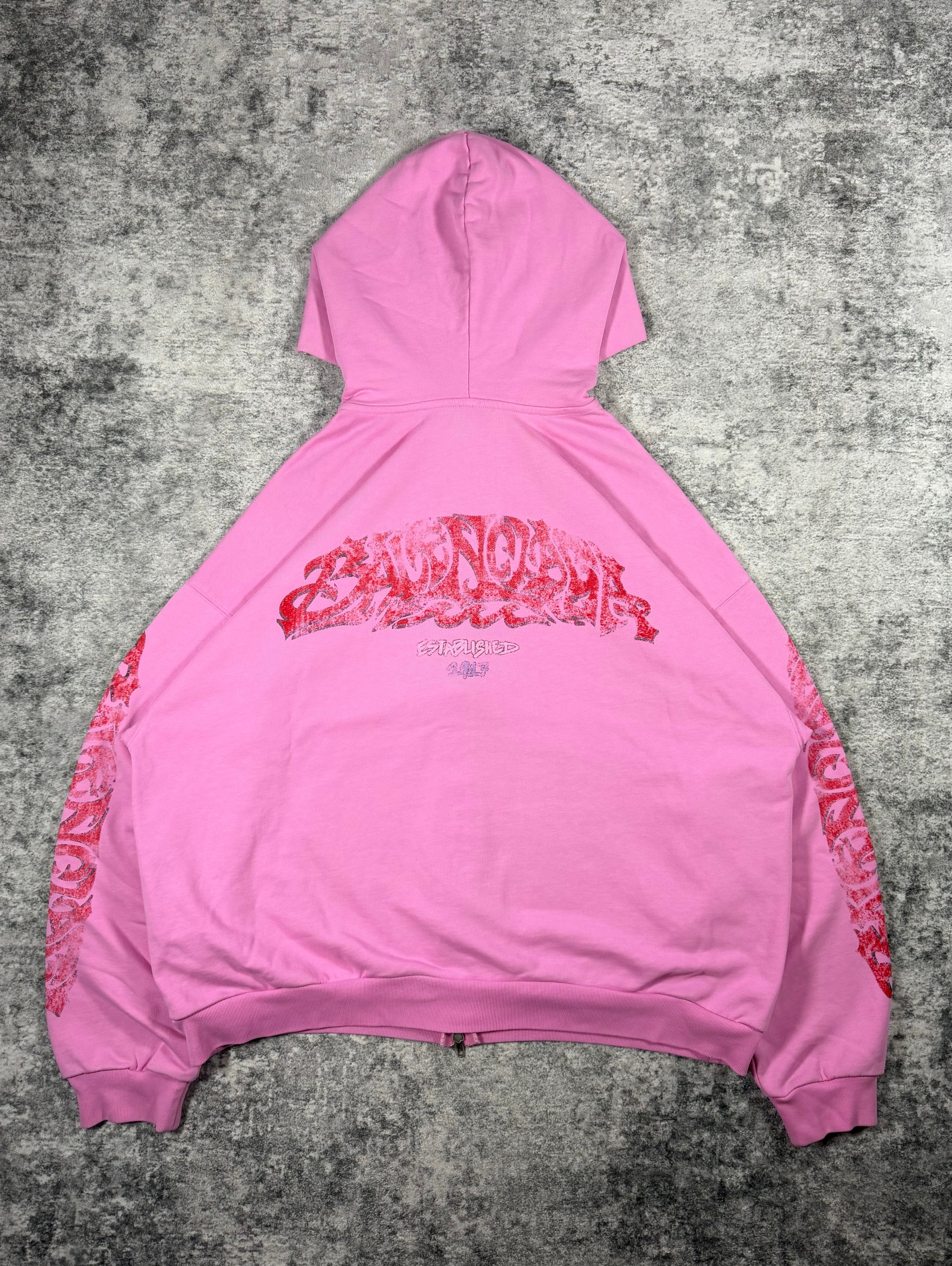 SS23 Balenciaga ‘Offshore’ Pink Grafitti Oversized Zip-Up Hoodie