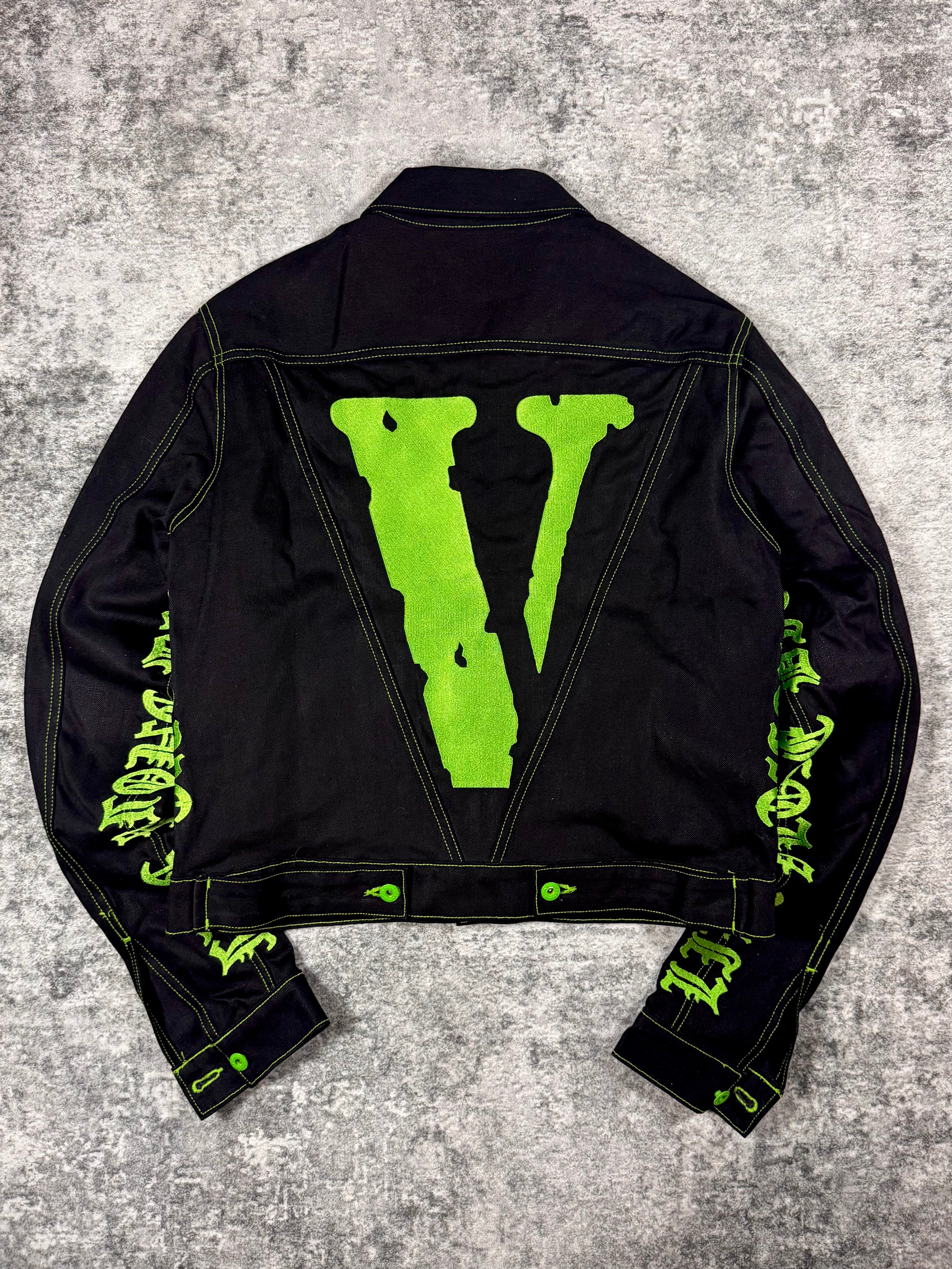 SS18 Vlone Neon Green ‘Old English’ Friends Denim Jacket