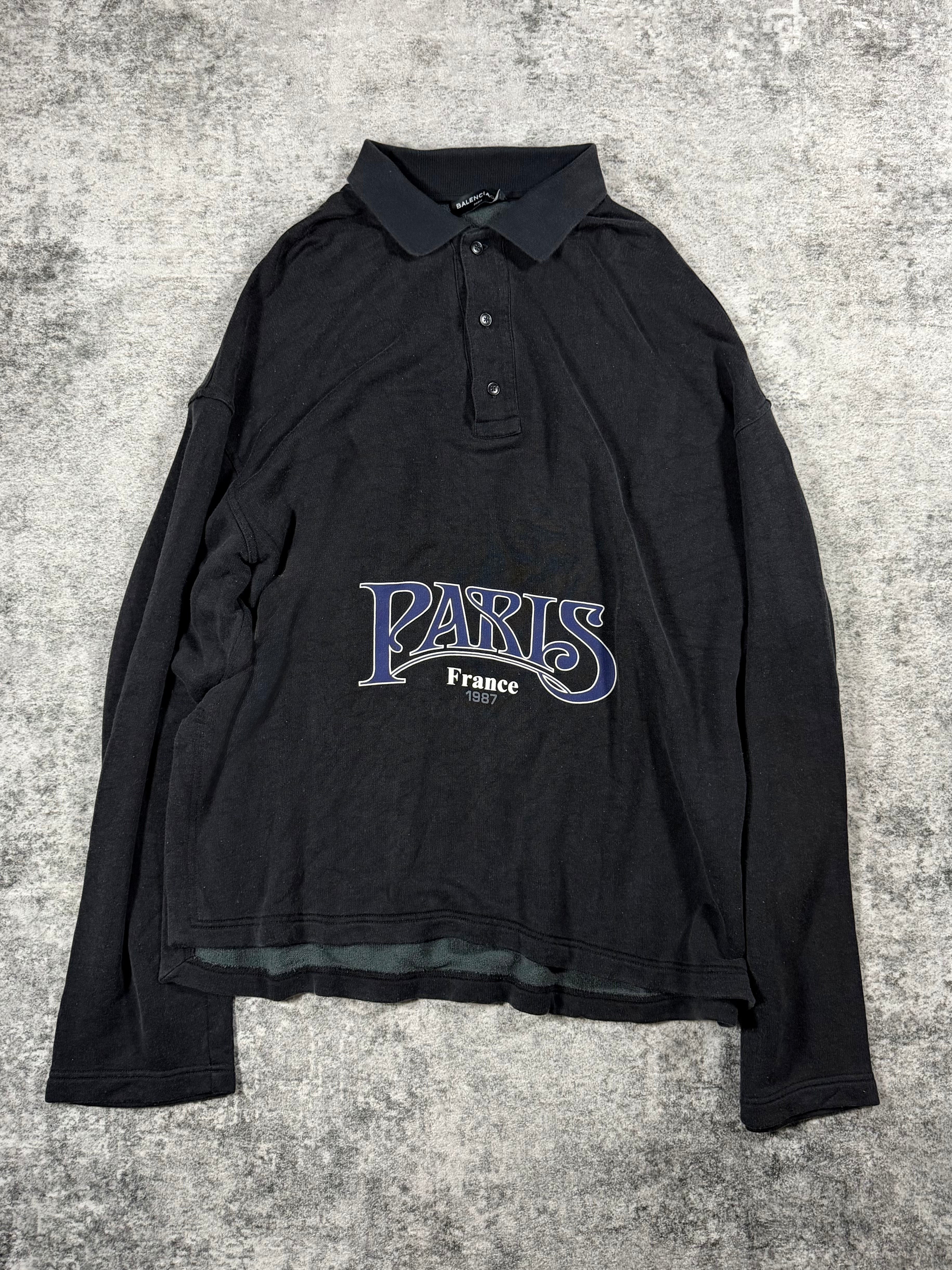 2017 Balenciaga ‘Paris France’ Oversized Fleece Polo Longsleeve