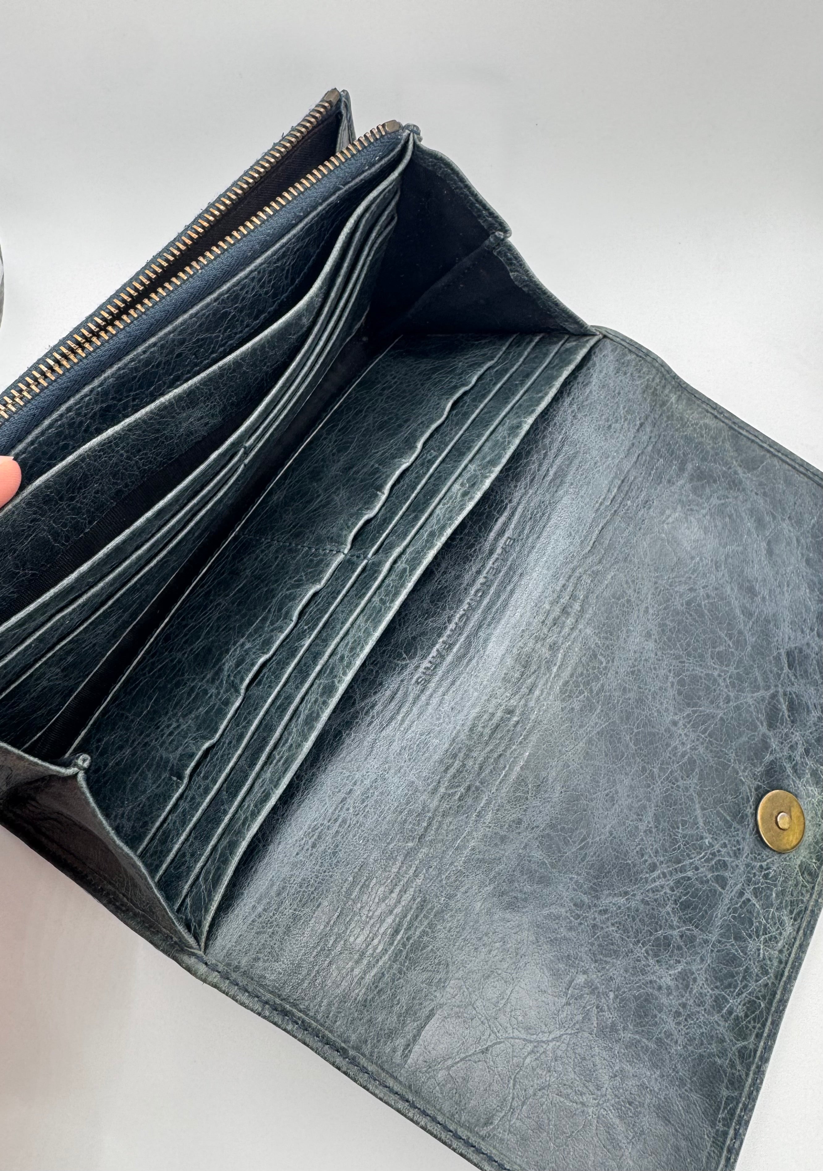 2000s Balenciaga Teal Green City Leather Wallet