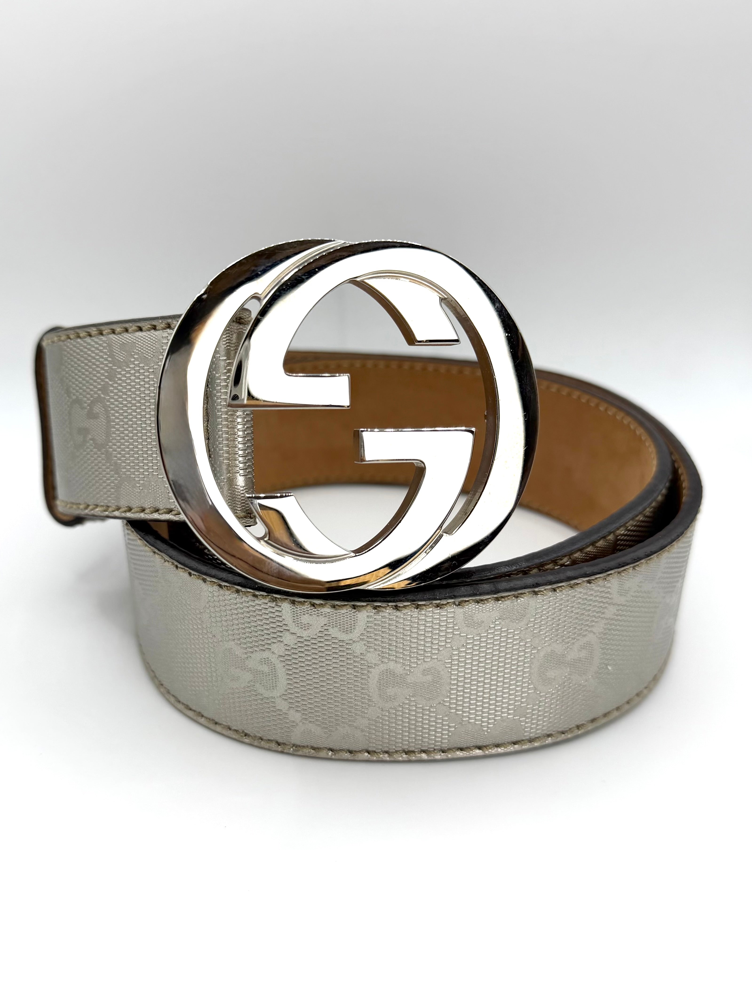 2000s Gucci Frida Giannini ‘Guccissima’ GG Metallic Silver Belt