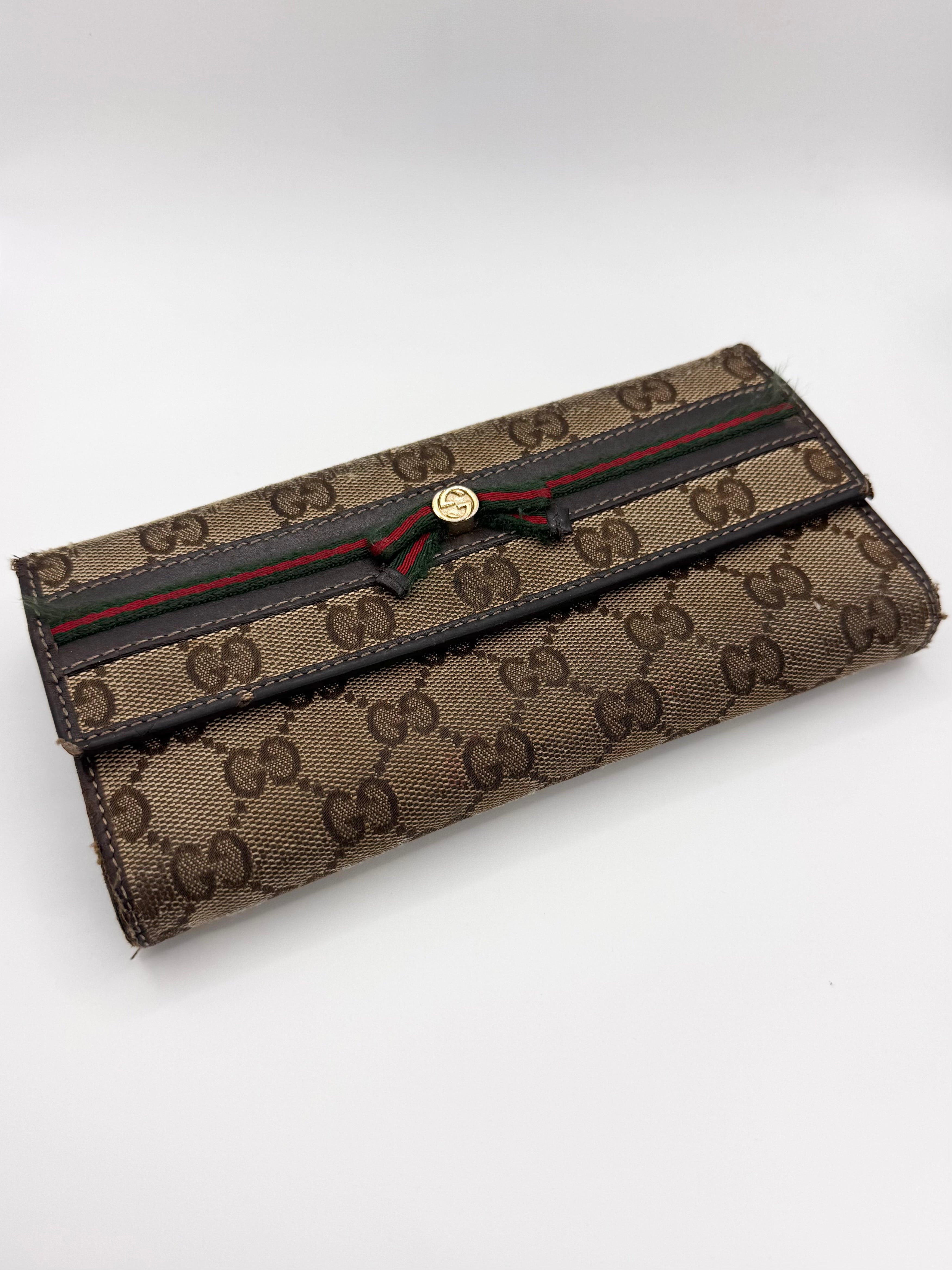 2000s Gucci ‘GG Ribbon’ Guccisima Canvas Leather Wallet