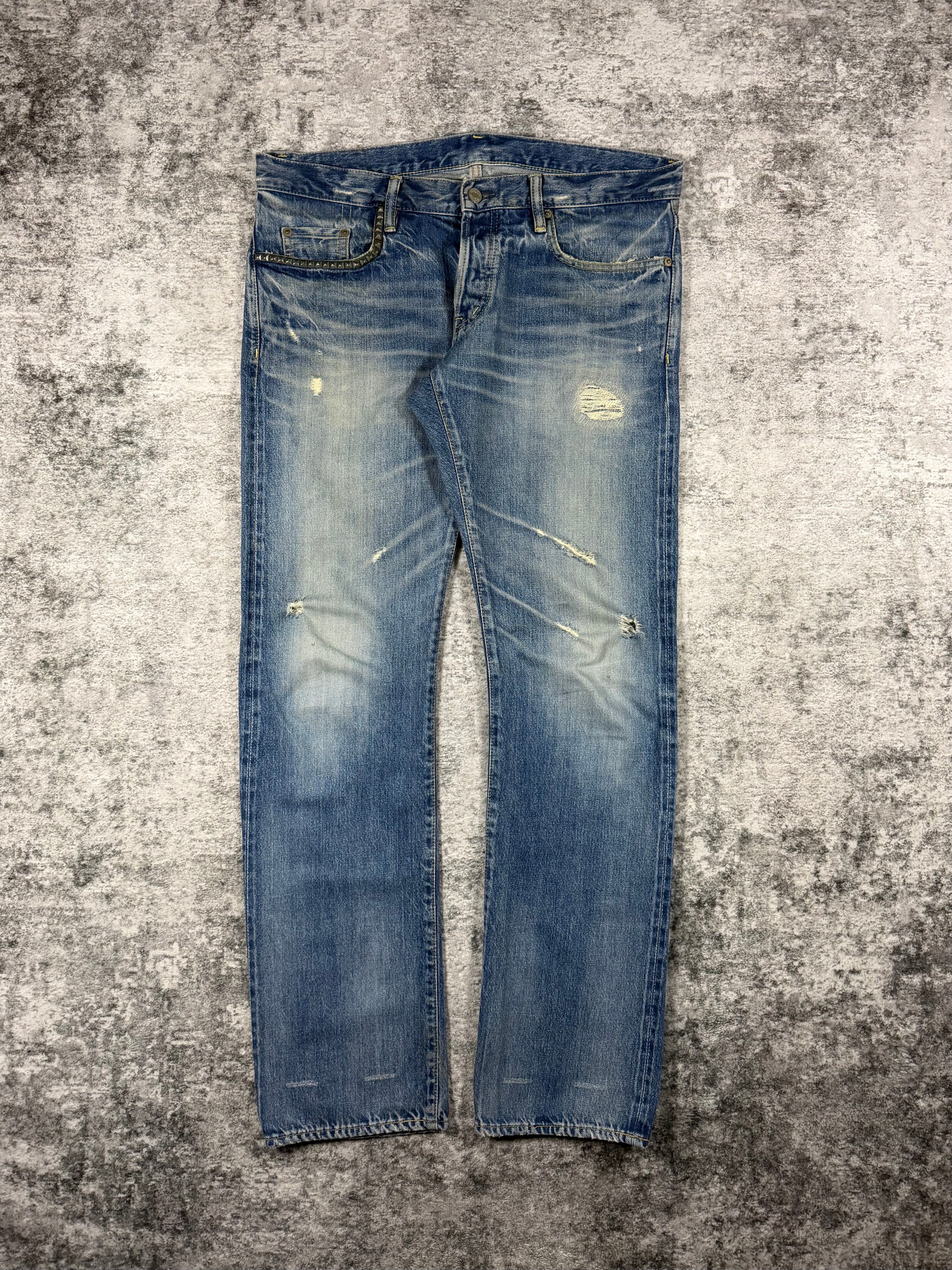 2000s Hysteric Glamour Faded Wash Studded Distressed Denim