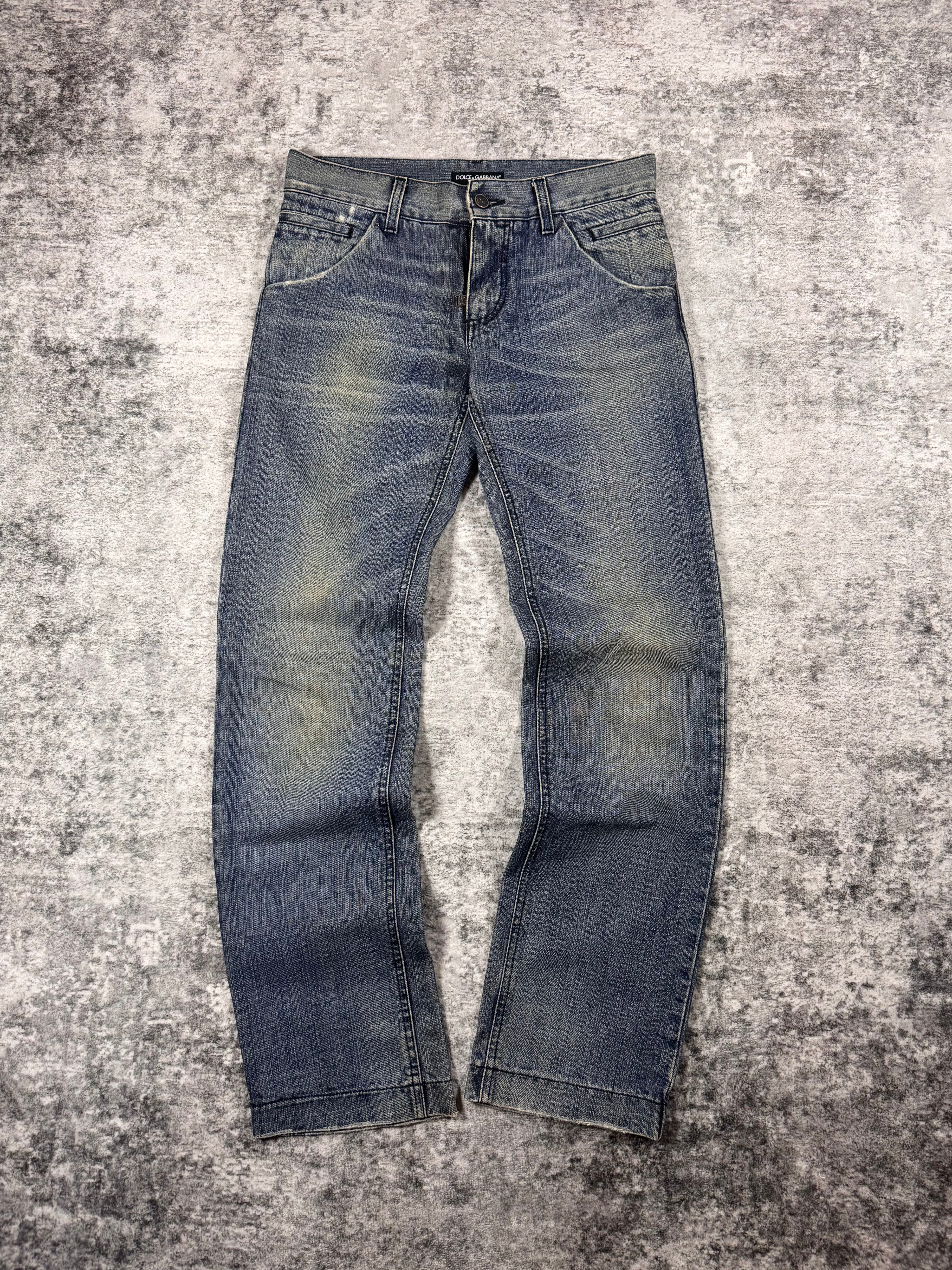 2000s Dolce & Gabbana Faded Wash Leather Plate Denim