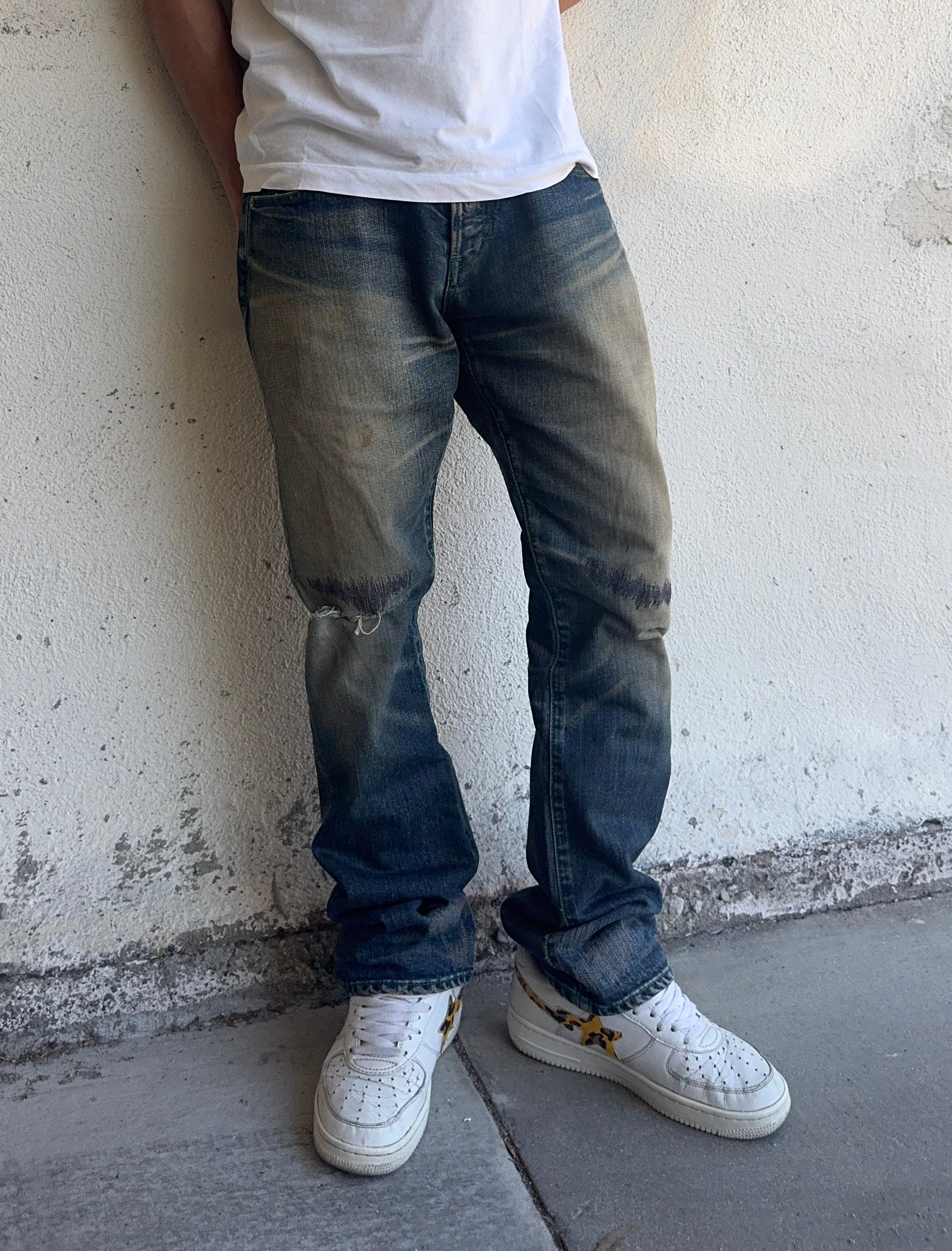2000s Swagger Distress Contrast Stitch Mudwash Denim