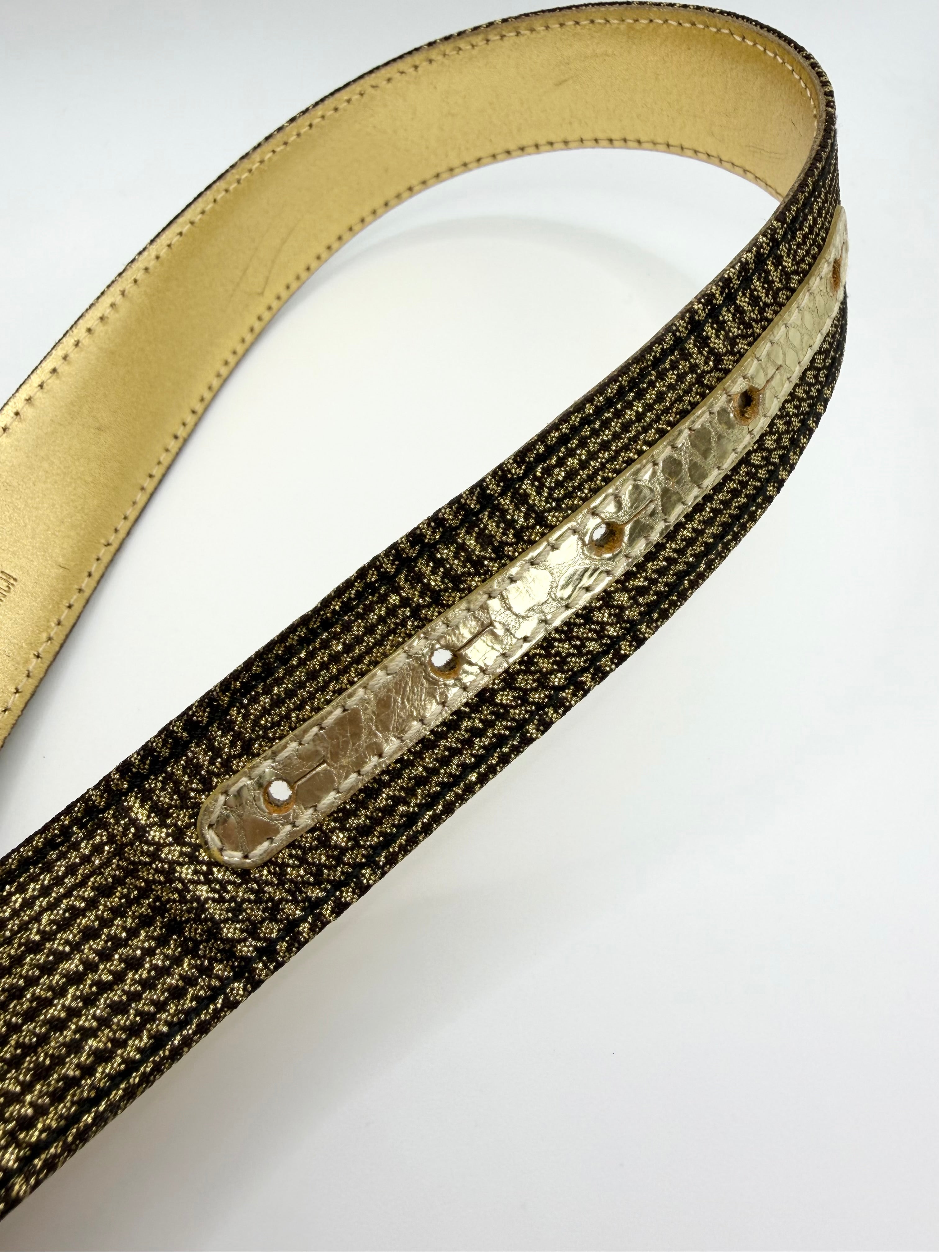 2000s Dolce & Gabbana ‘DG’ Gold Jacquard Canvas Leather Belt