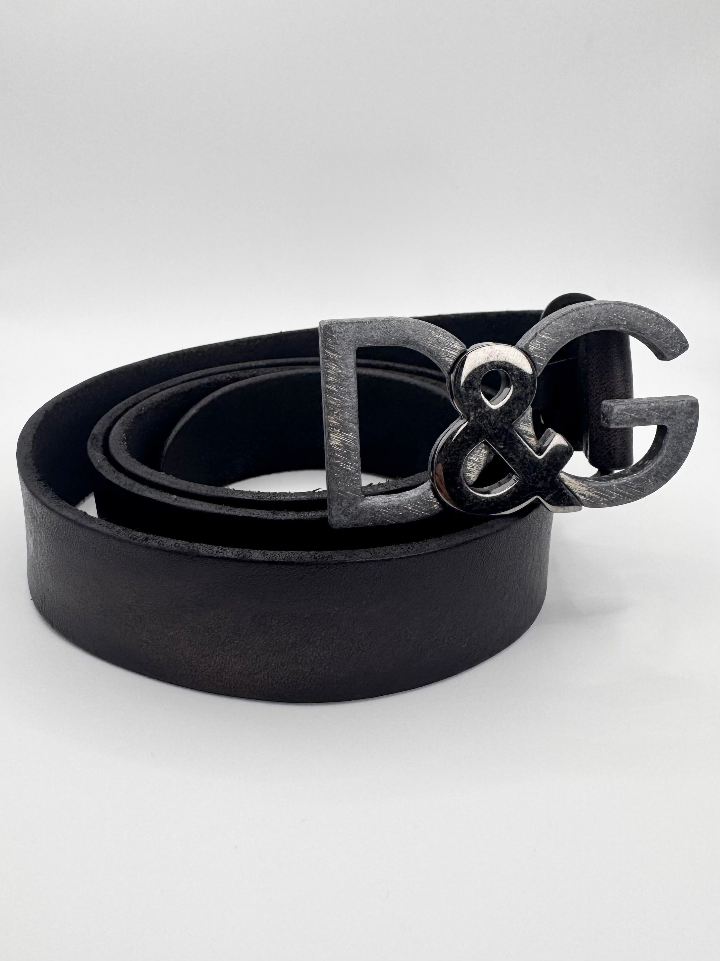 2000s Dolce & Gabbana ‘Graphite-Textured’ DG Buckle Leather Belt