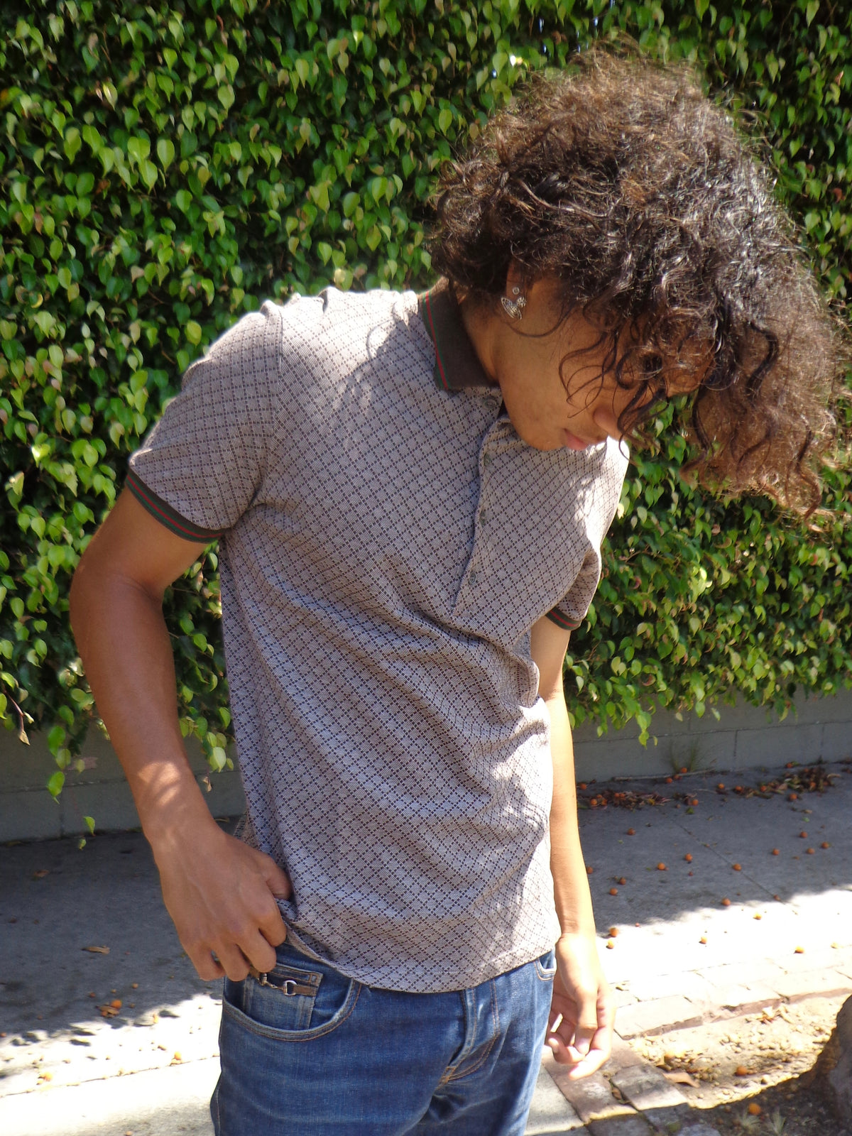 2010 Gucci Diamante Monogram Web Stripe Polo Shirt