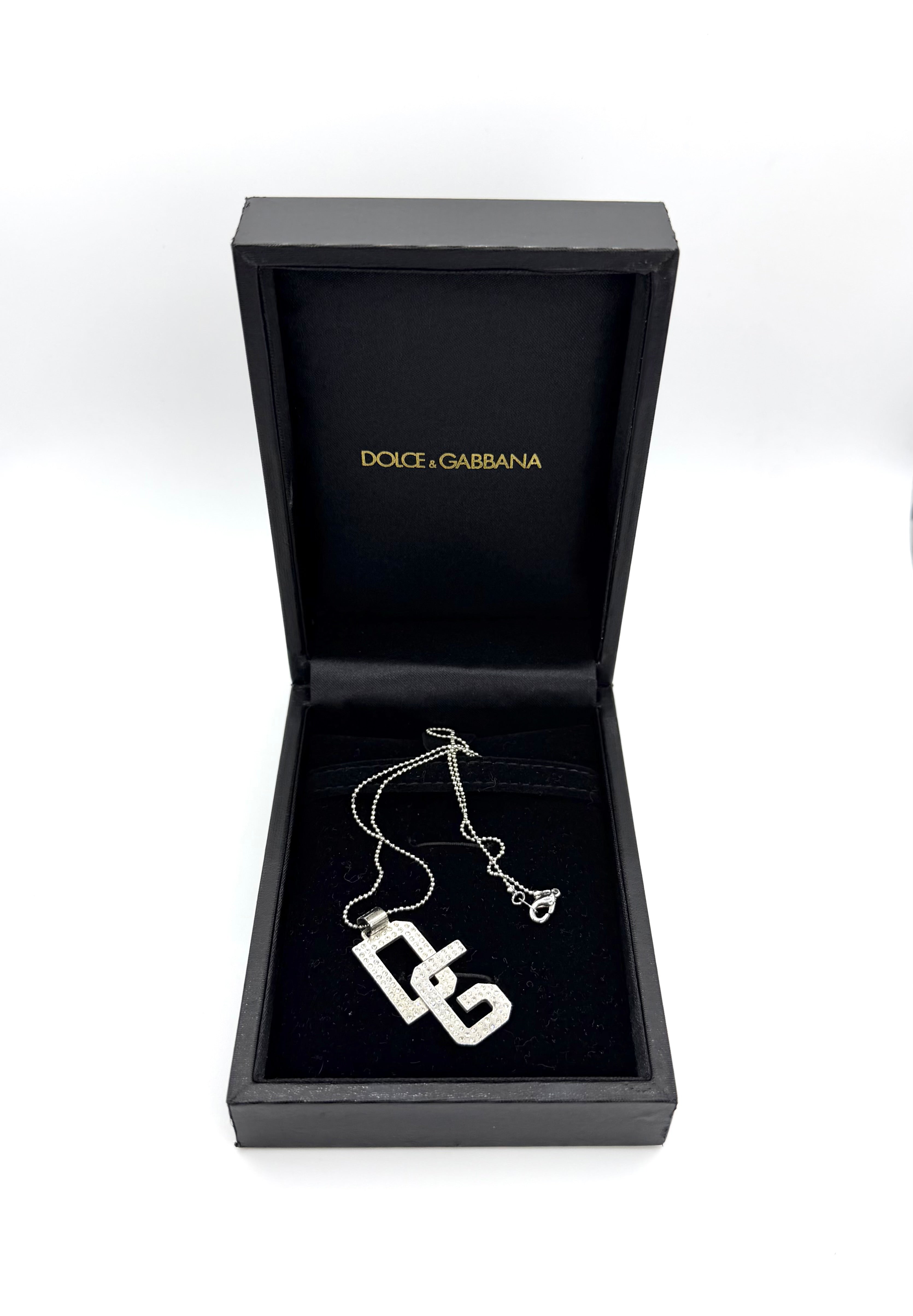 2000s Dolce & Gabbana Rhinestone ‘DG’ Logo Pendant Necklace