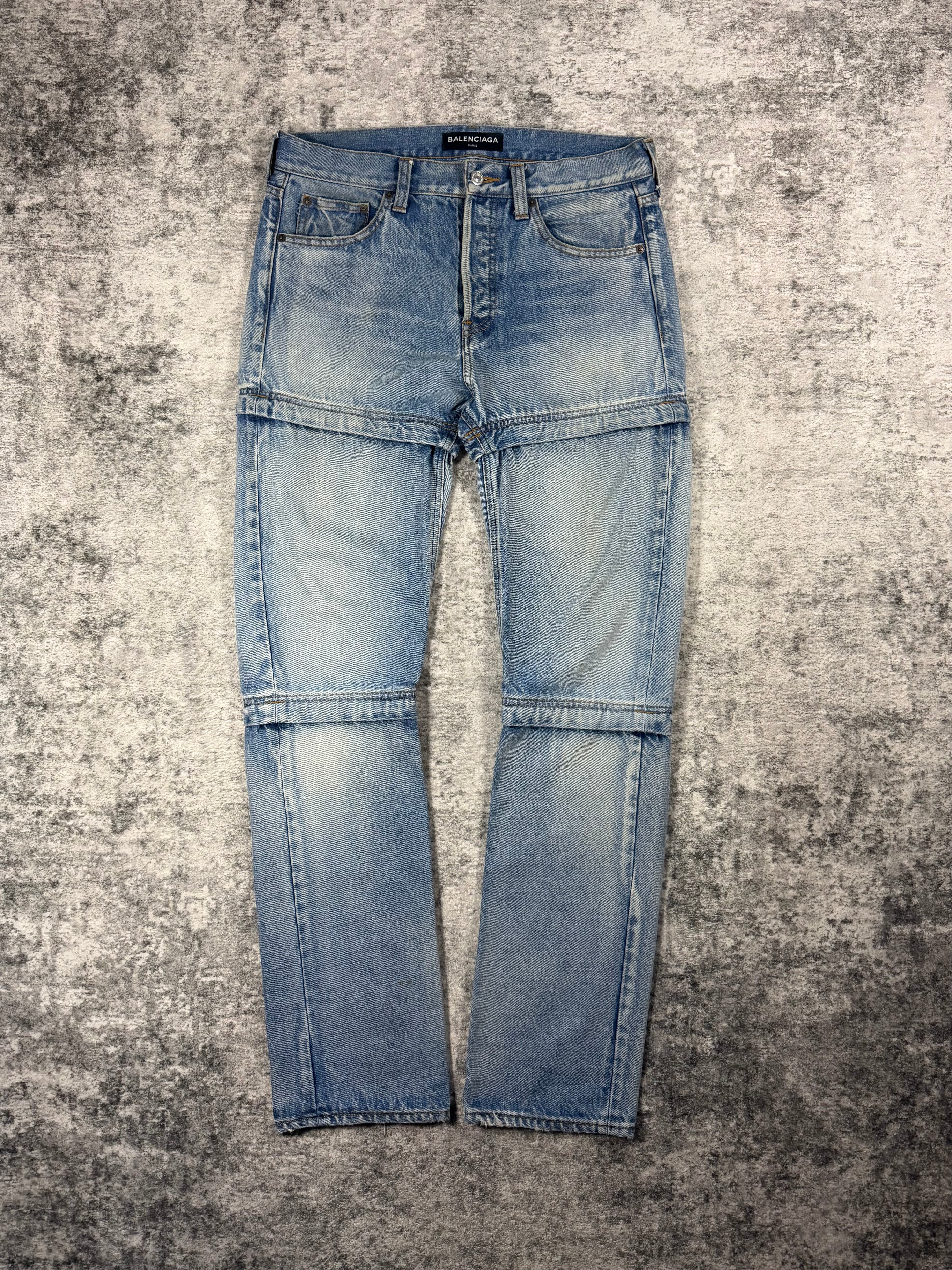 SS18 Balenciaga Faded Wash Convertible Zip-Off Runway Denim