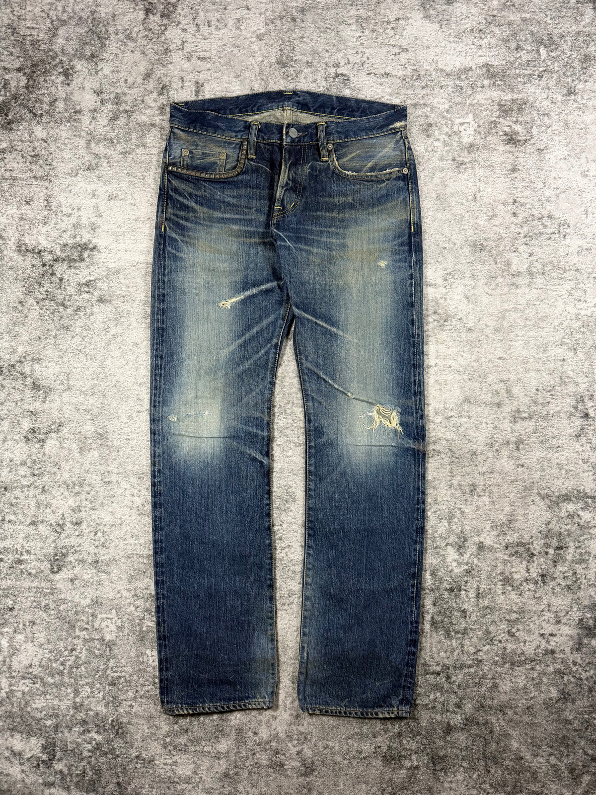 2000s Hysteric Glamour Faded Indigo Studded Distressed Denim