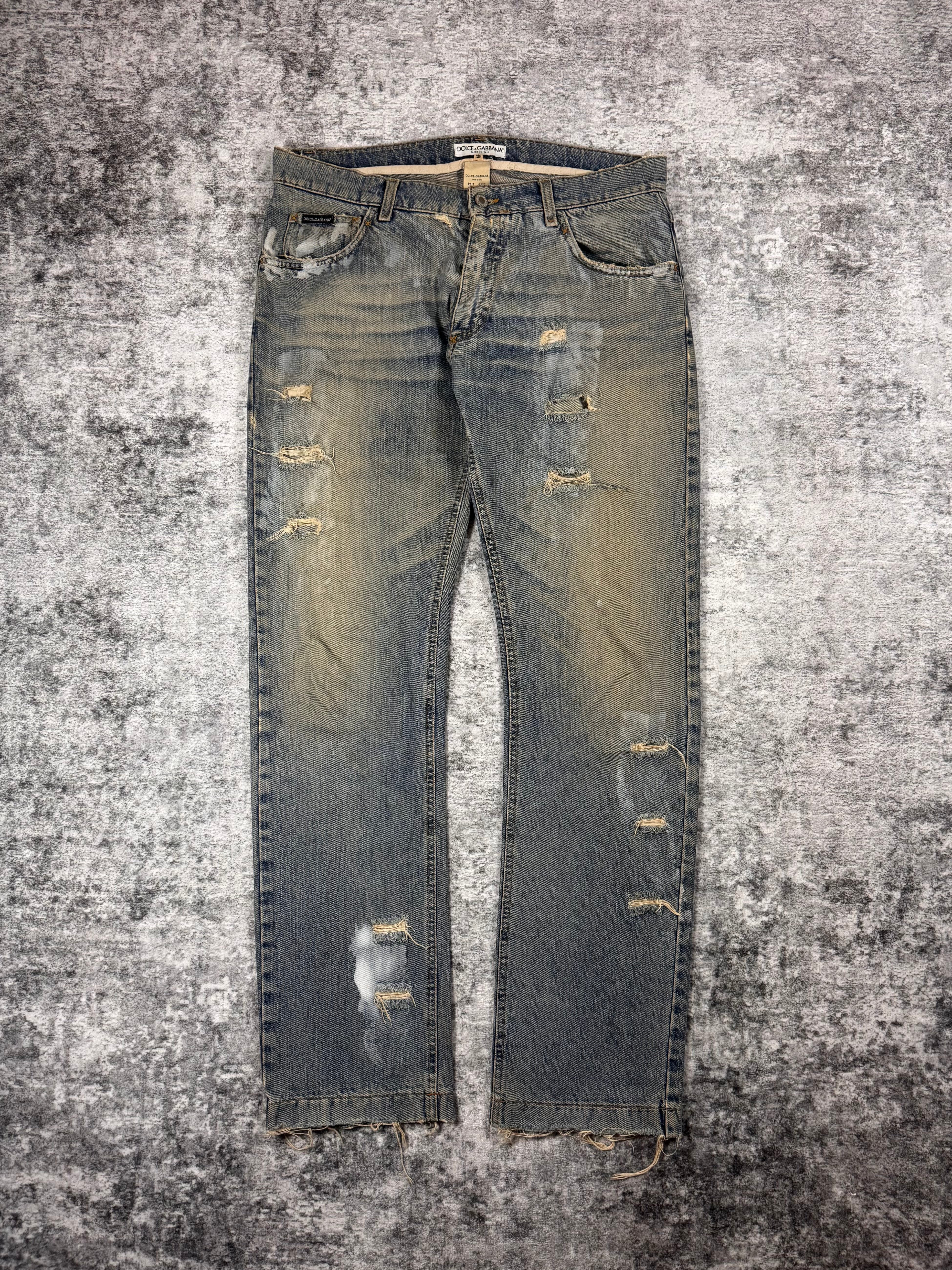 2000s Dolce & Gabbana White Paint ‘Mudwash’ Distress Denim