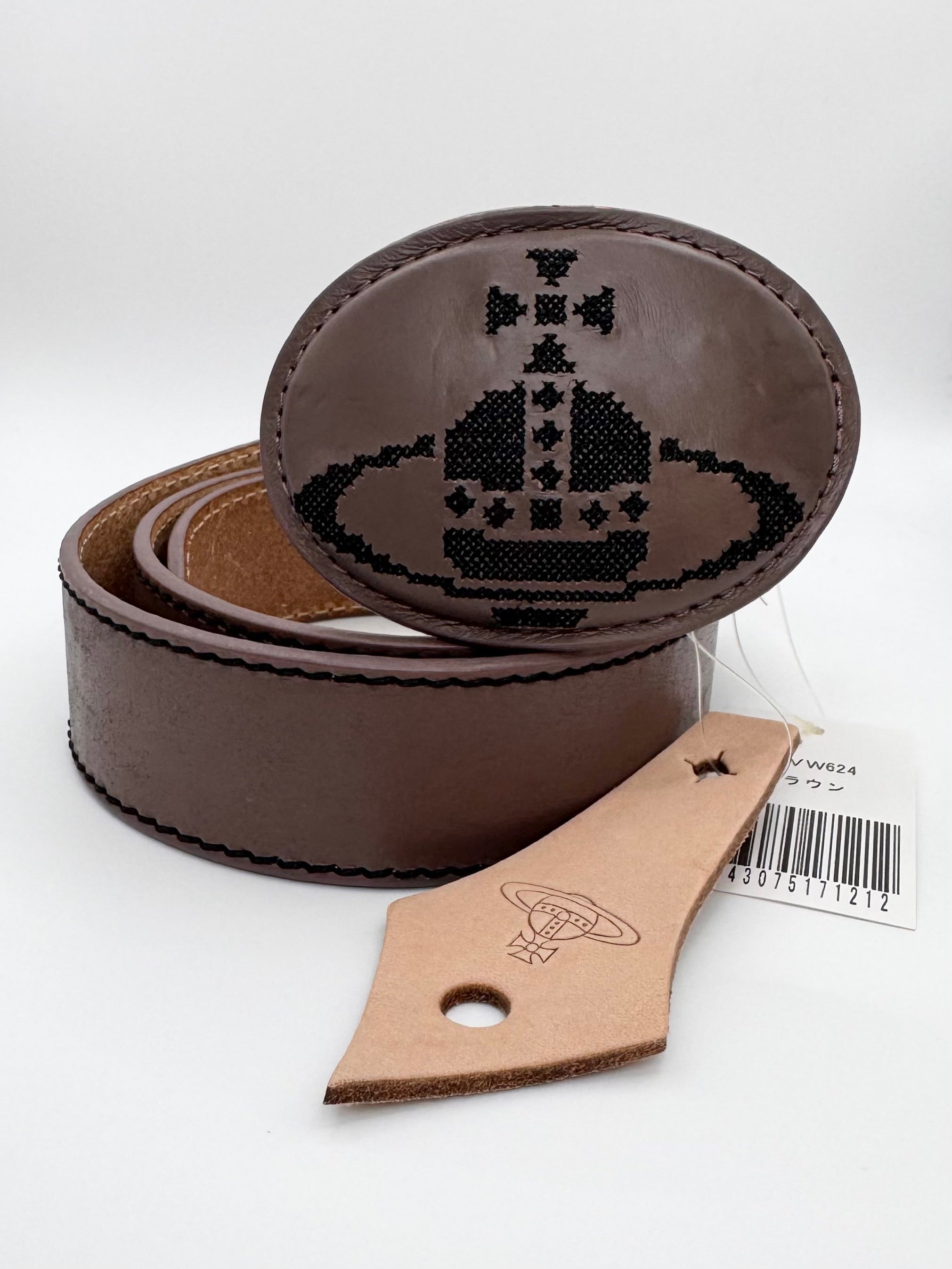 Vivienne Westwood Ash Brown ‘Woven Orb’ Calf Leather Belt
