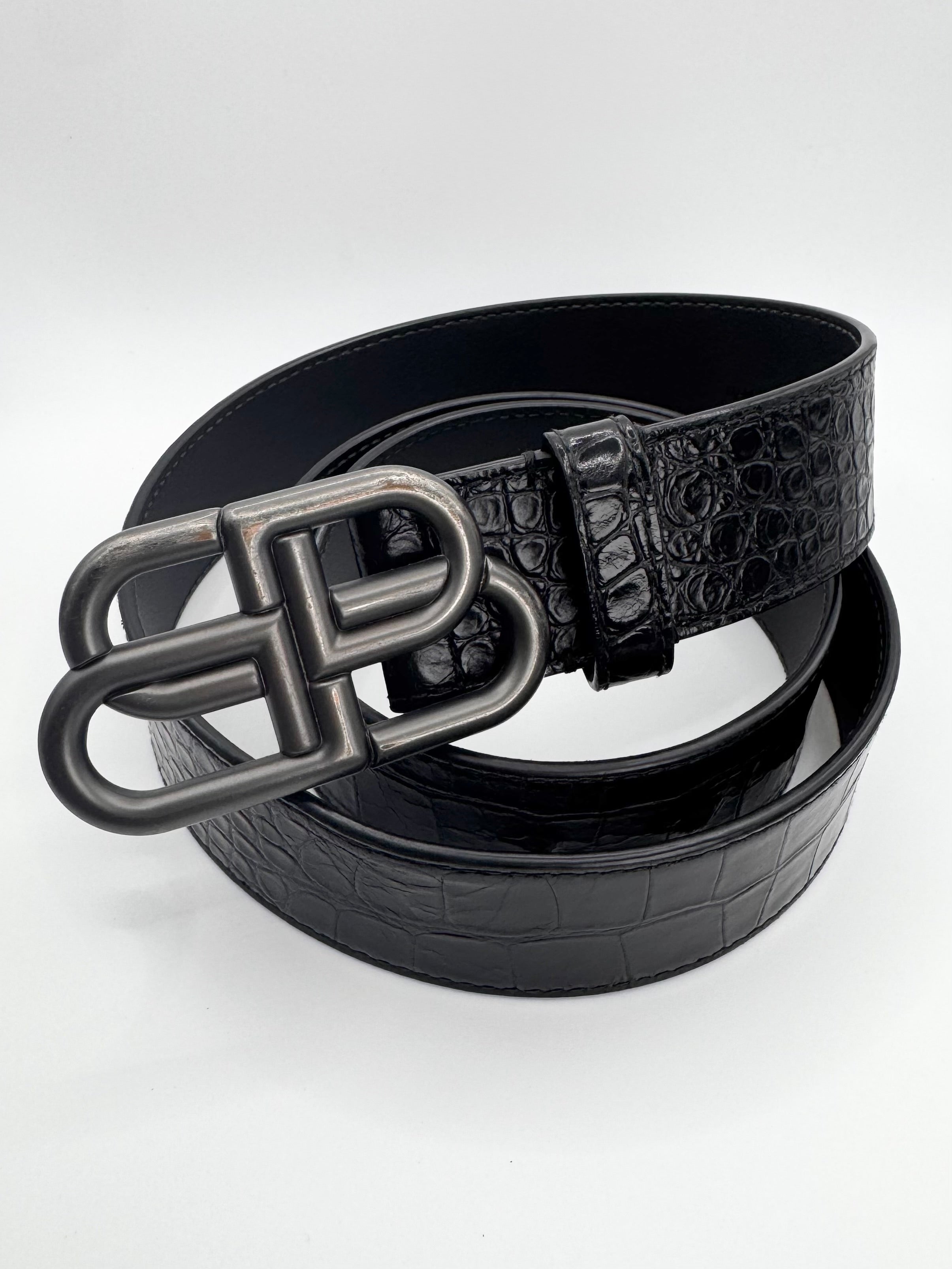 Balenciaga ‘BB’ Black Crocodile Leather Belt