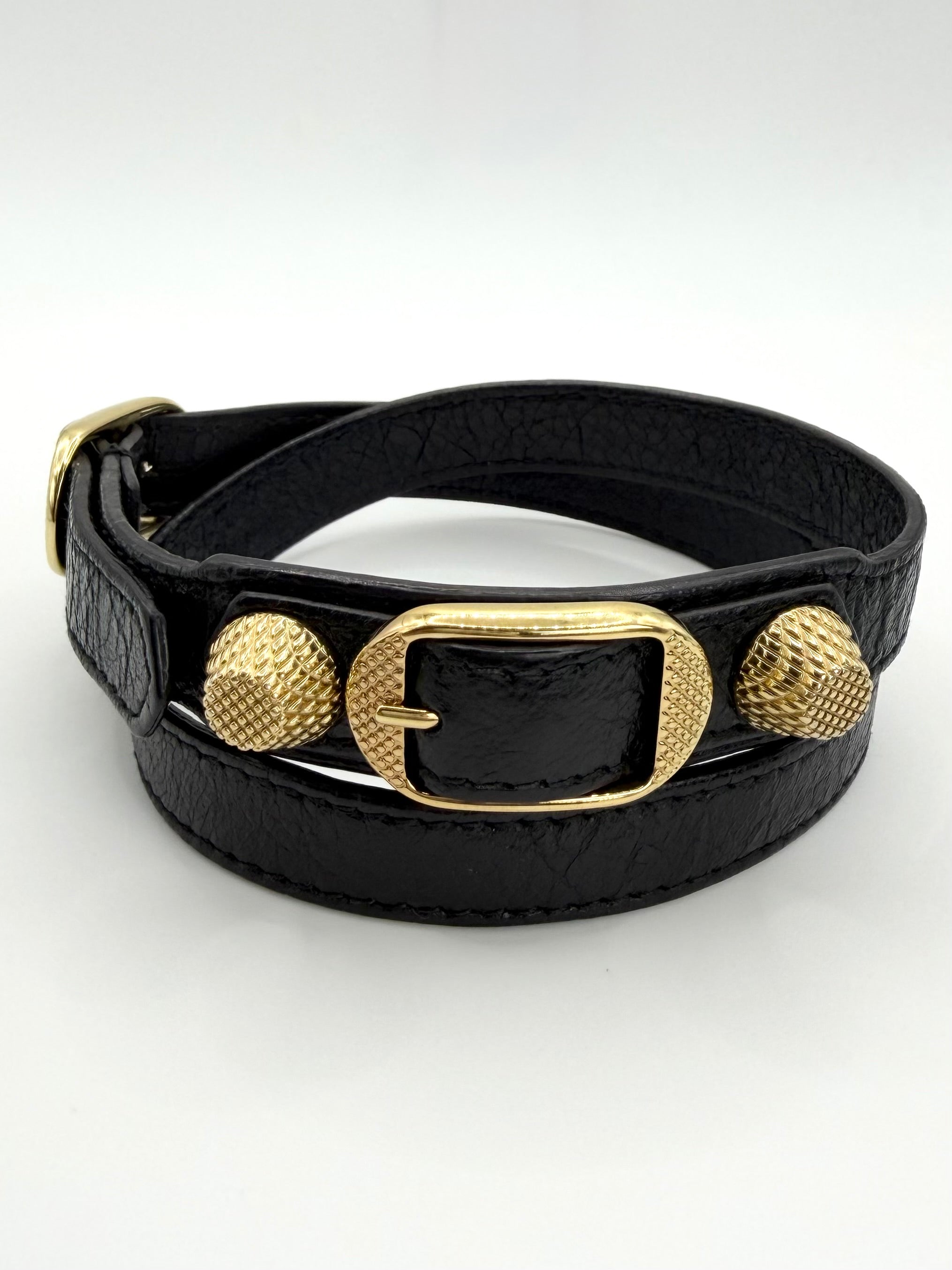 2000s Balenciaga ‘City’ Black Calfskin Leather Studded Wrap Bracelet
