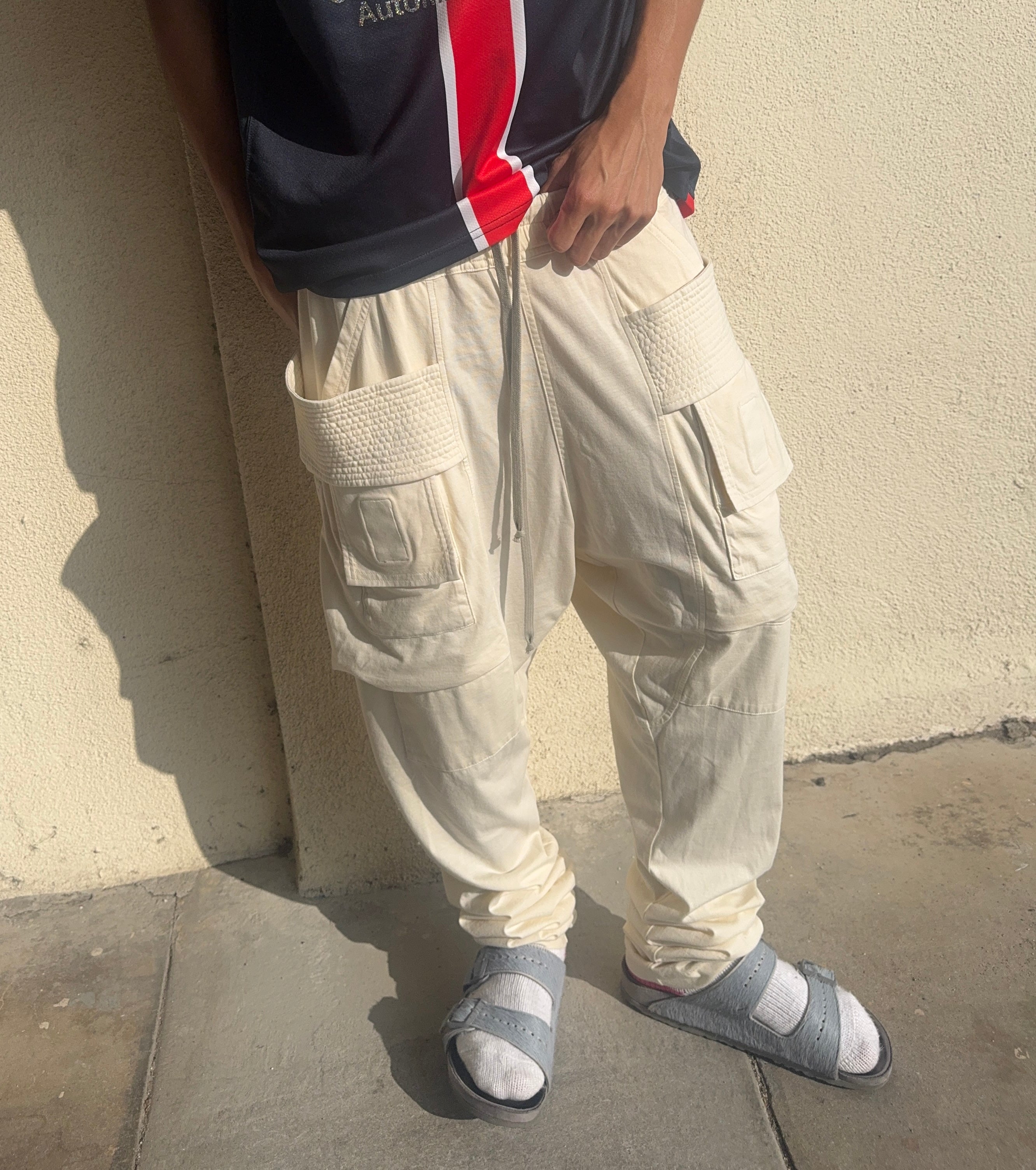 SS22 Rick Owens “Fogachine” Natural Creatch Cargo Sweatpants