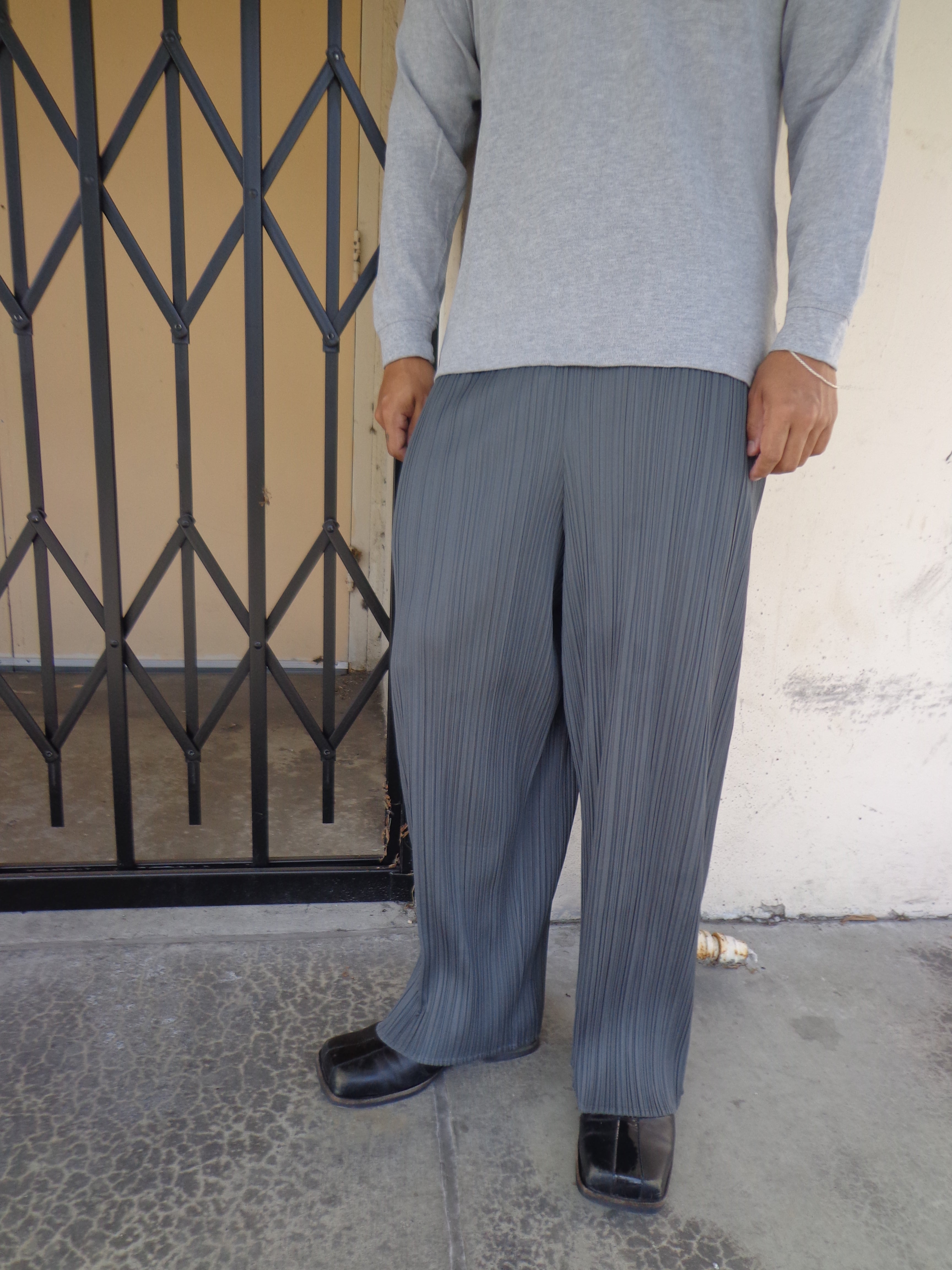 Issey Miyake ‘Pleats Please’ Grey Wide-Cut Trousers