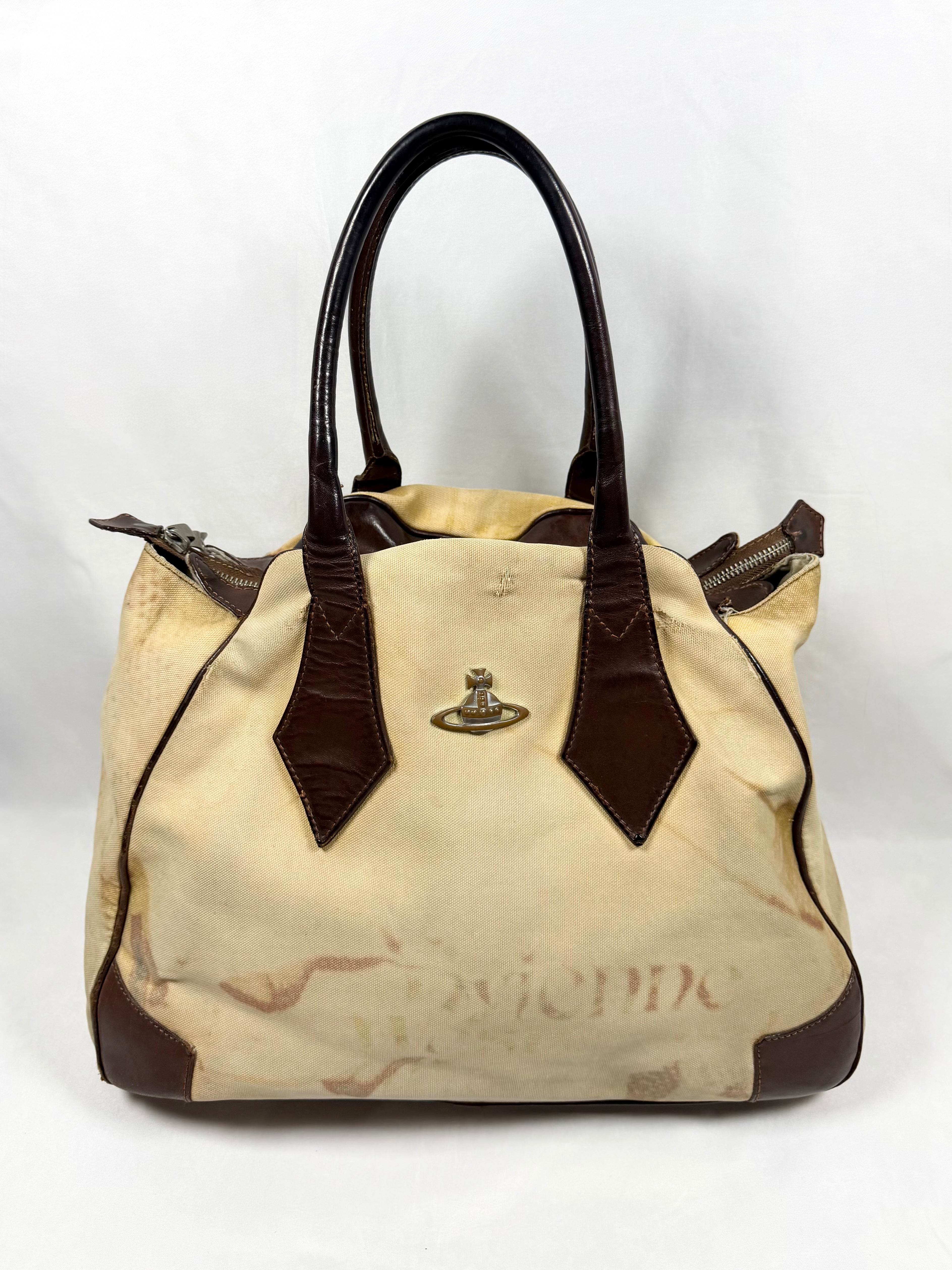 Vivienne Westwood Graffiti Print Canvas & Leather Hand Bag