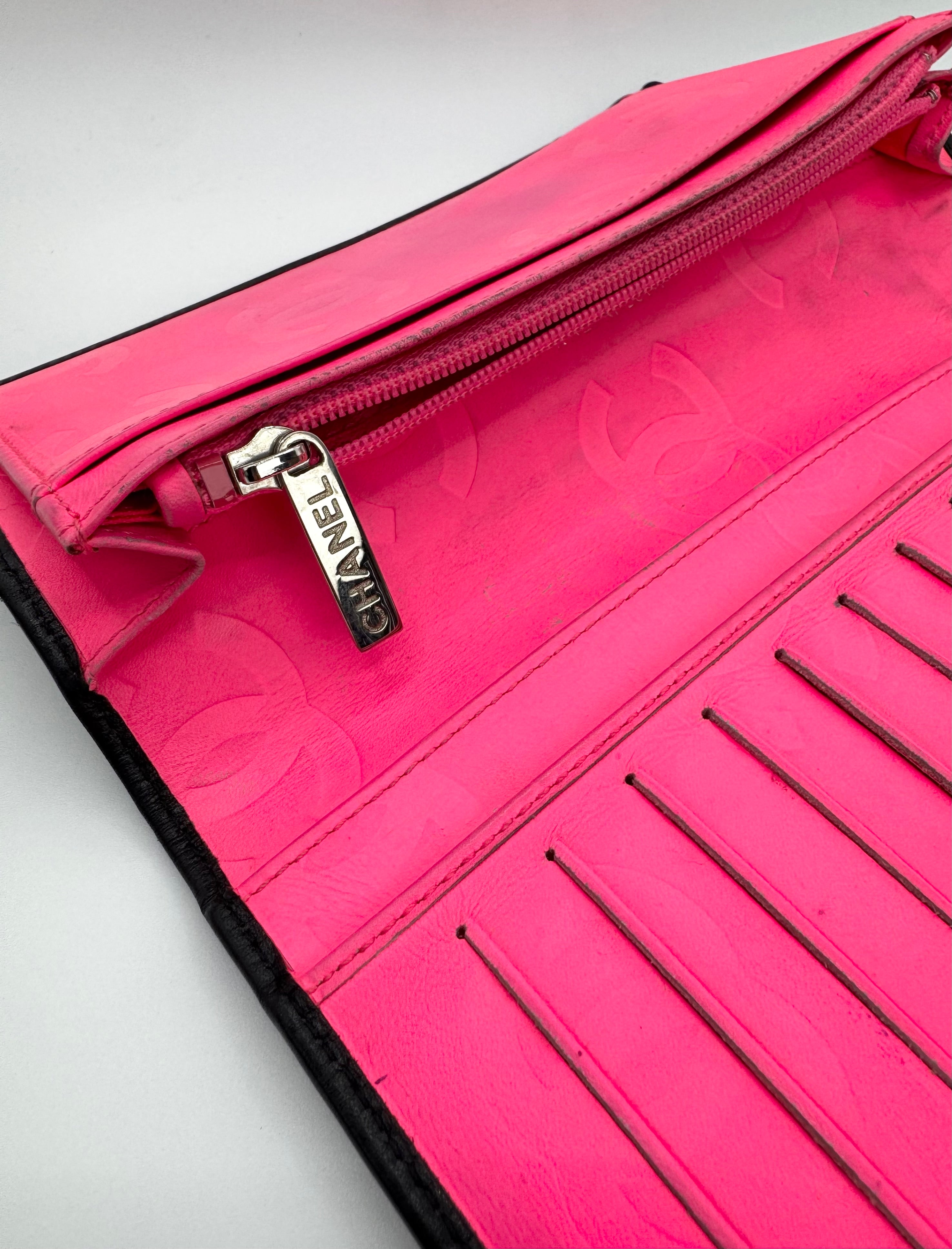 2000s Chanel ‘Cambon Ligne’ Black Quilted CC Long Wallet