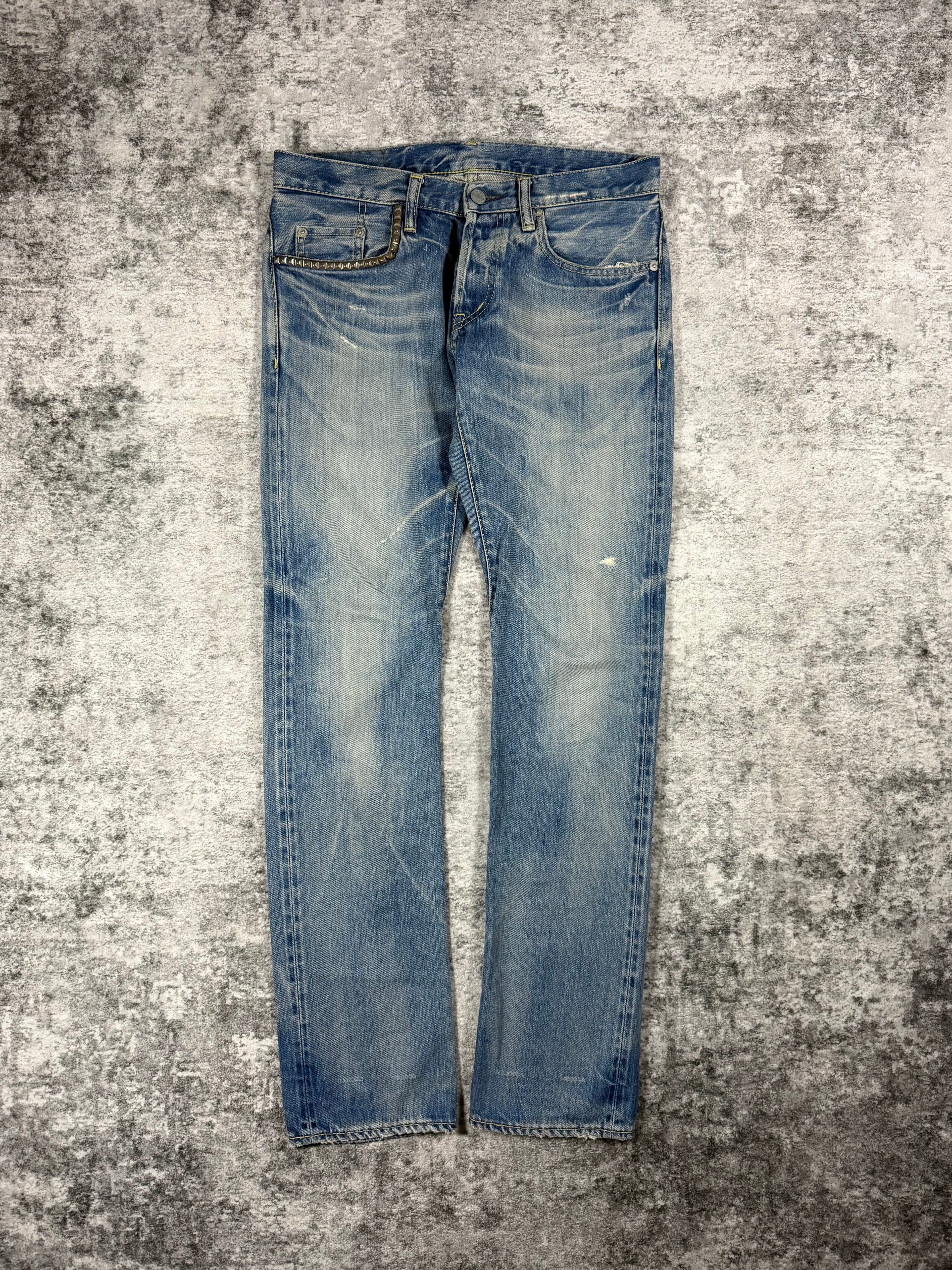Hysteric Glamour Faded Wash Studded Distress Denim