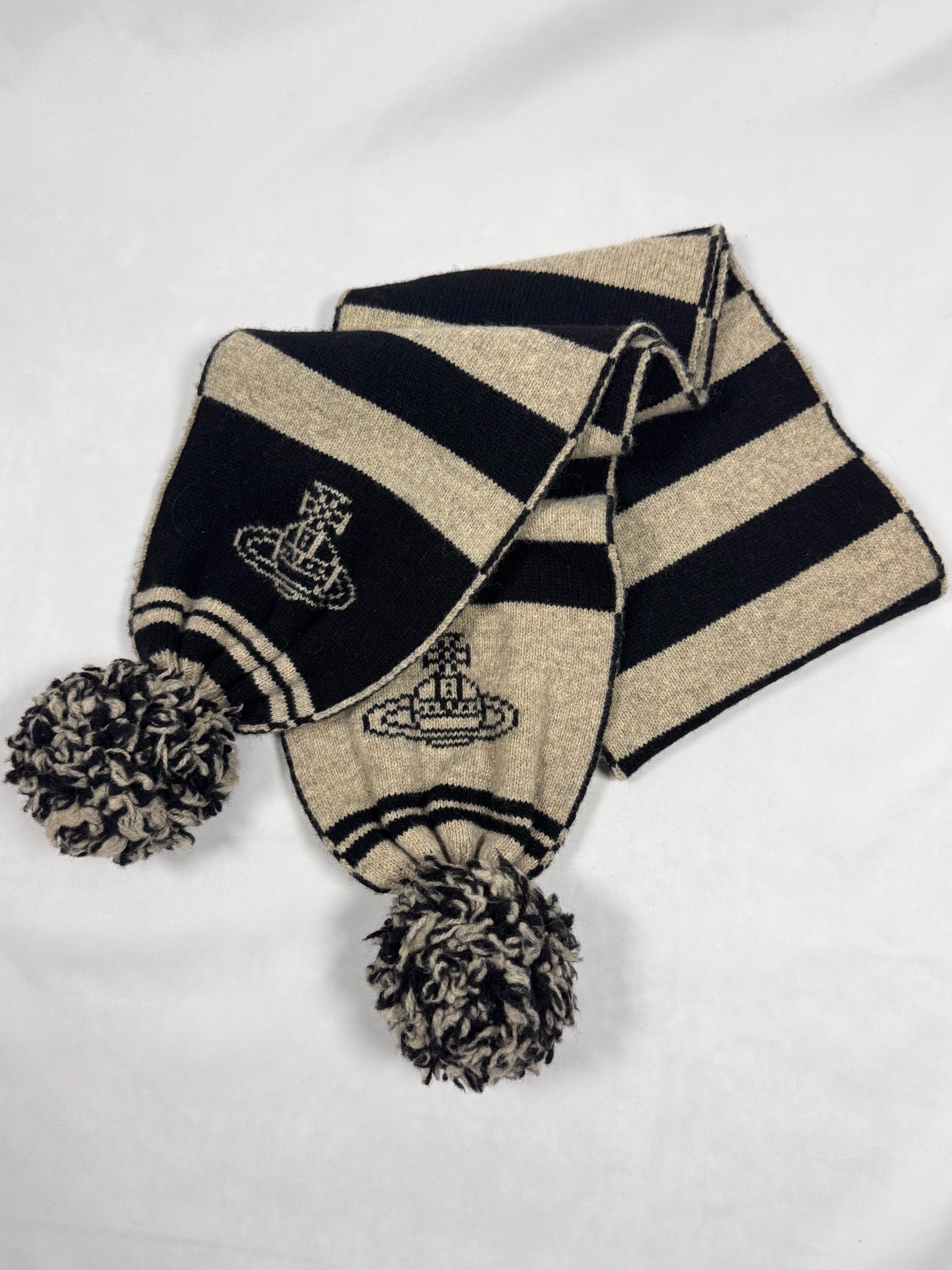Vivienne Westwood Orb ‘Pom-Pom’ Wool Border Scarf