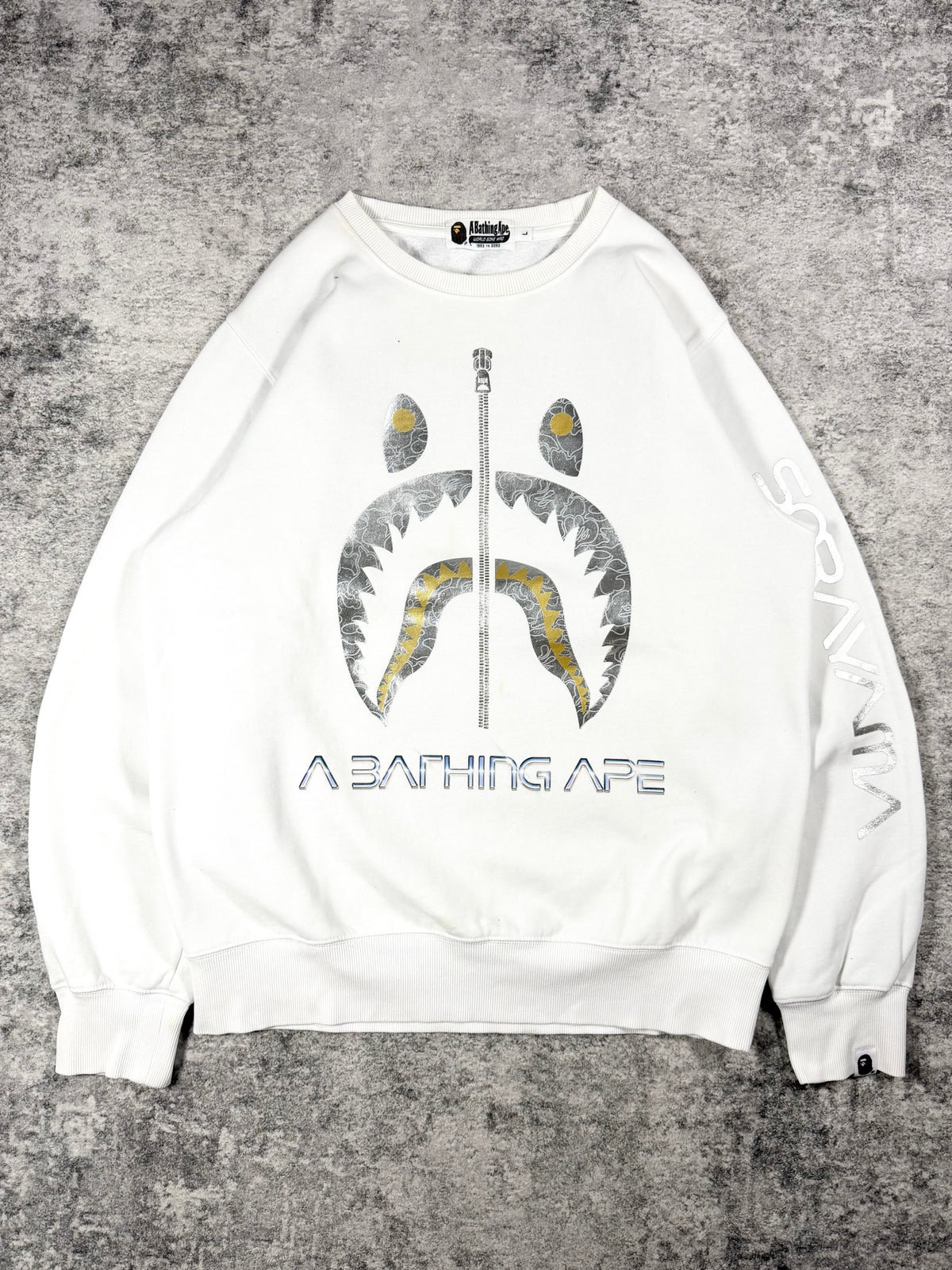 FW21 A Bathing Ape x Hajime Sorayama Metallic Shark Crewneck