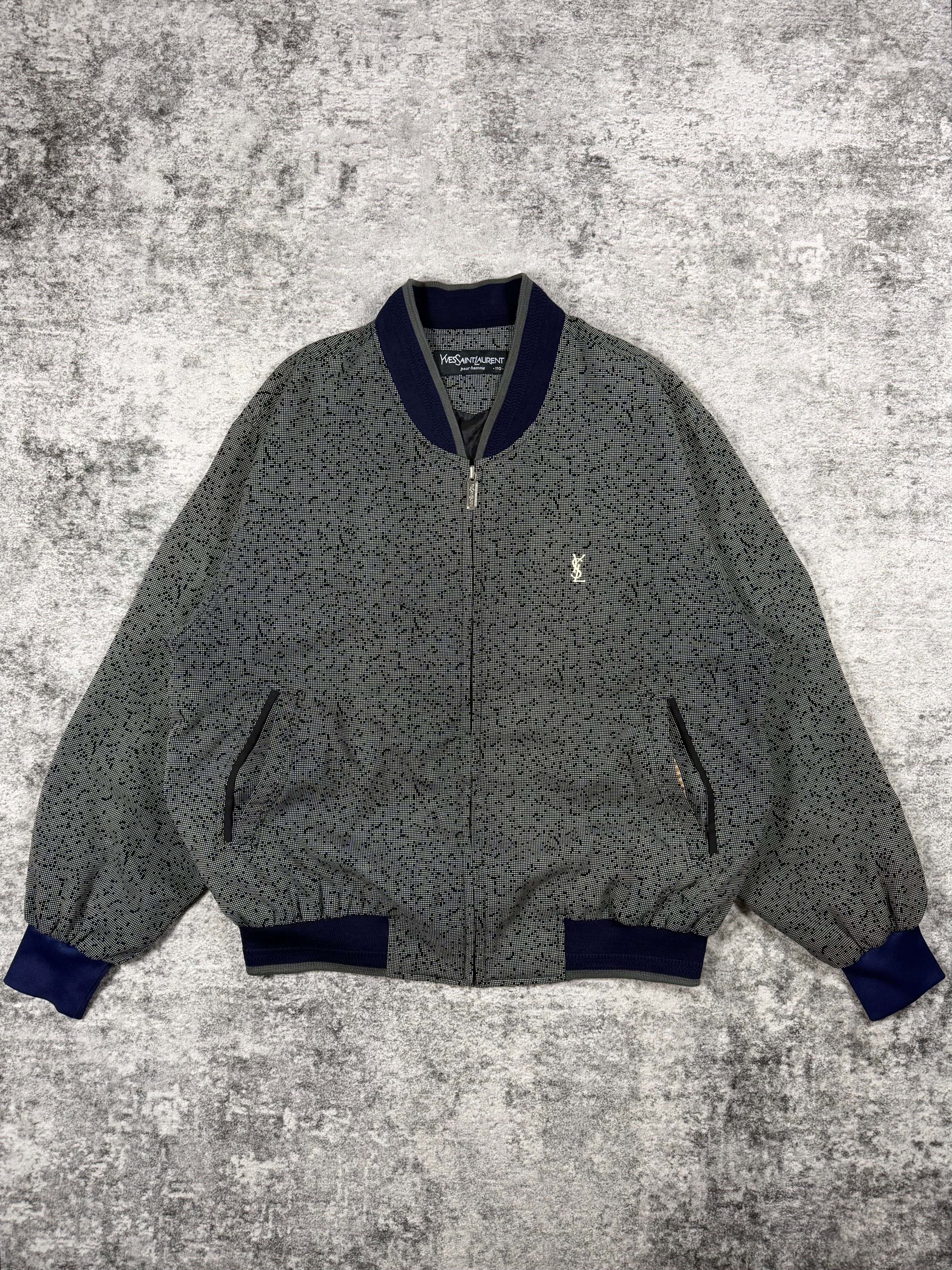 1990s Yves Saint Laurent Vintage ‘YSL’ Embroidery Micro Dot Jacquard Bomber Jacket