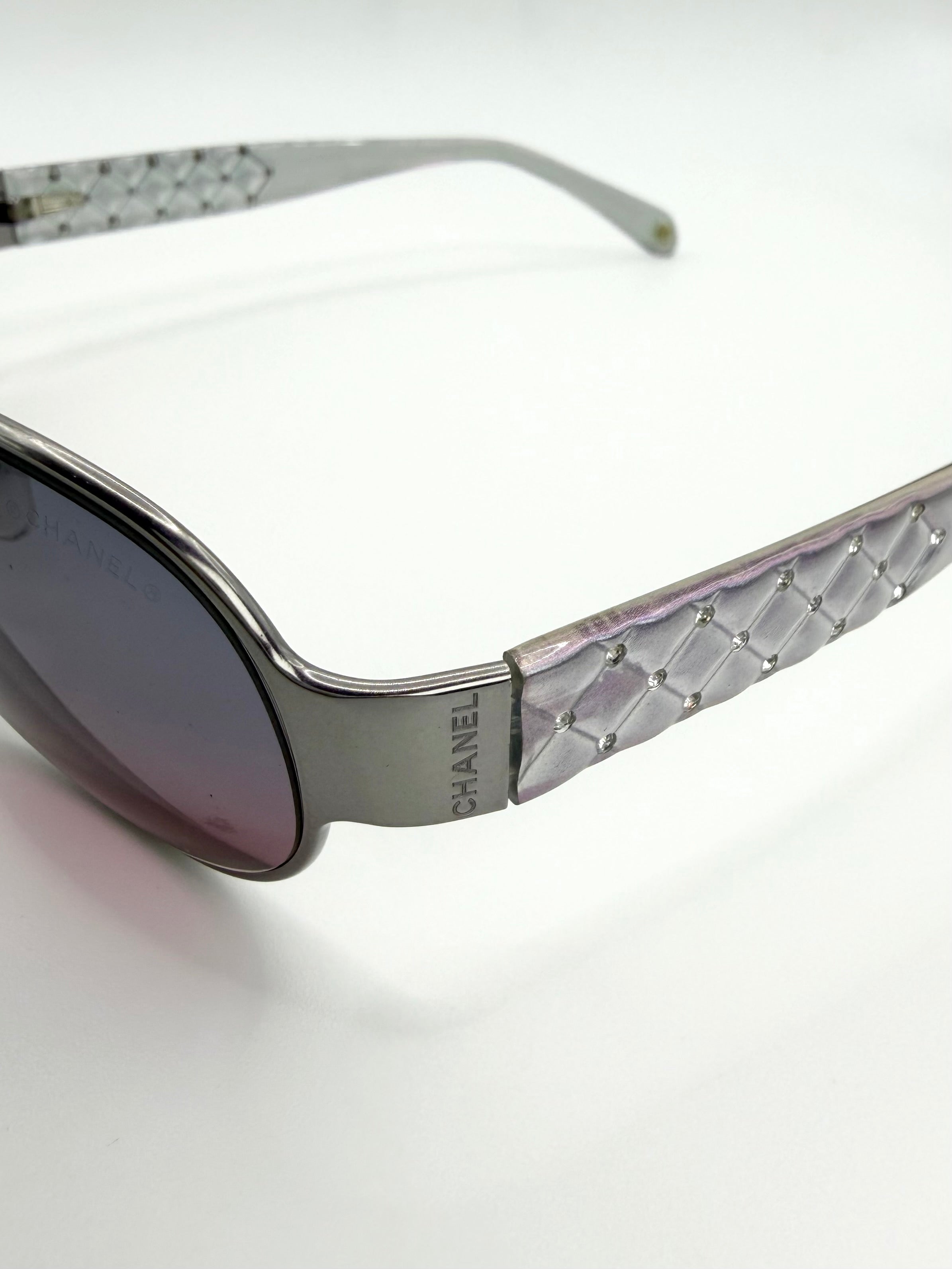 Chanel ‘4102-B’ Iridescent Diamond Quilt Silver Sunglasses