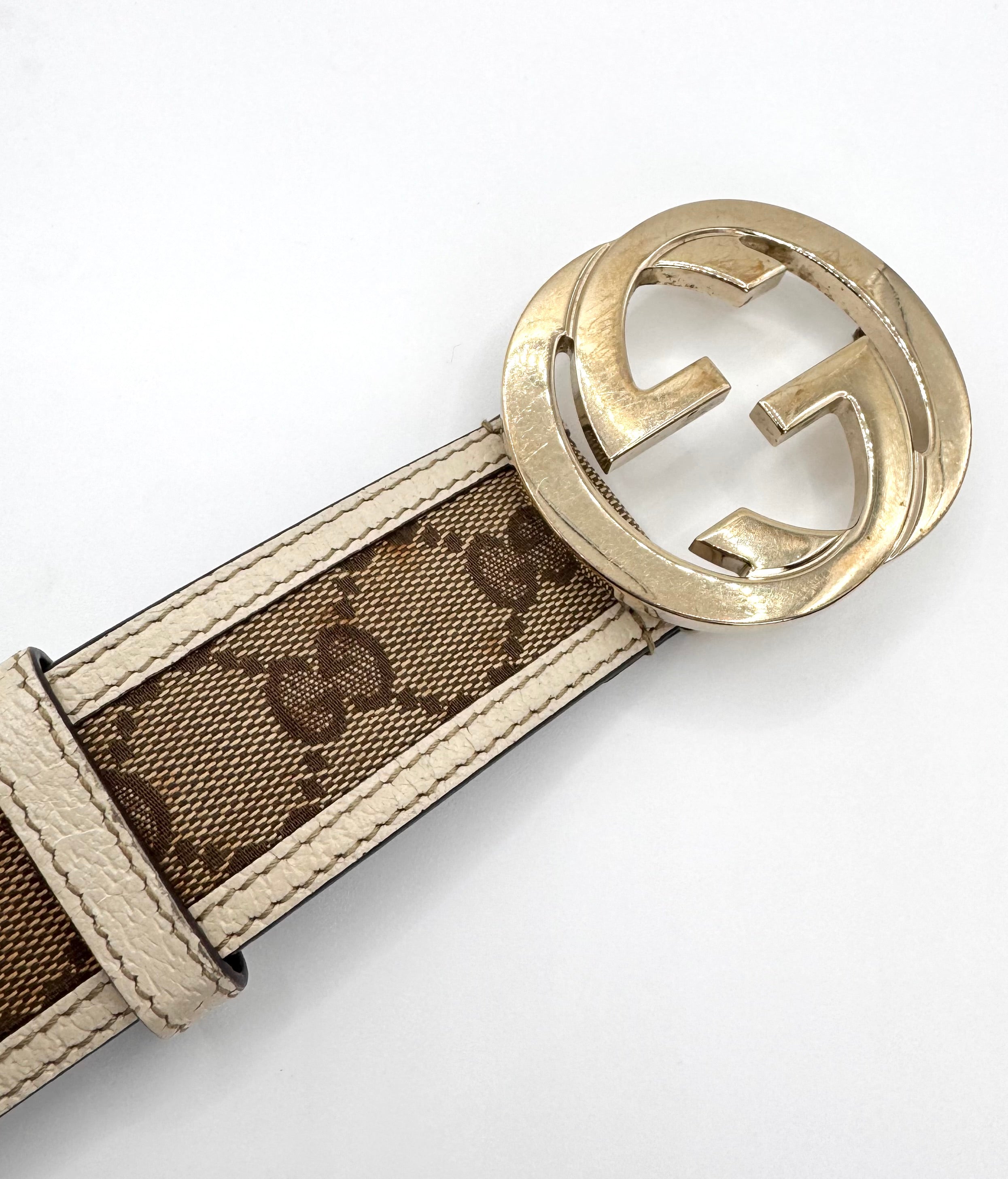 2000s Gucci ‘Supreme’ GG Buckle Canvas Leather Trim Belt